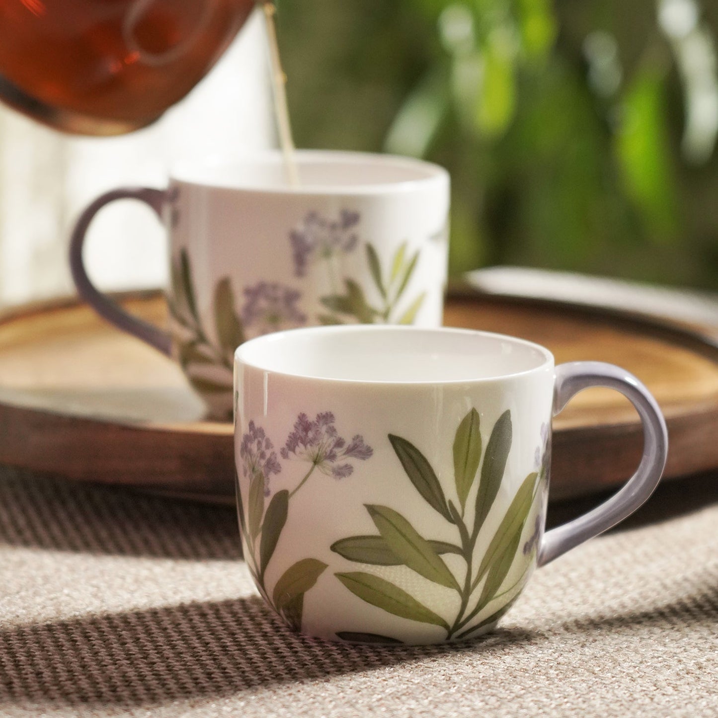 Set of 2 Purple Prined Bone China Coffee Mugs