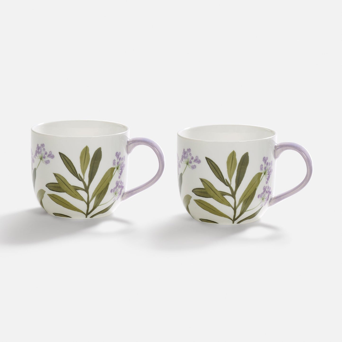 Set of 2 Purple Prined Bone China Coffee Mugs