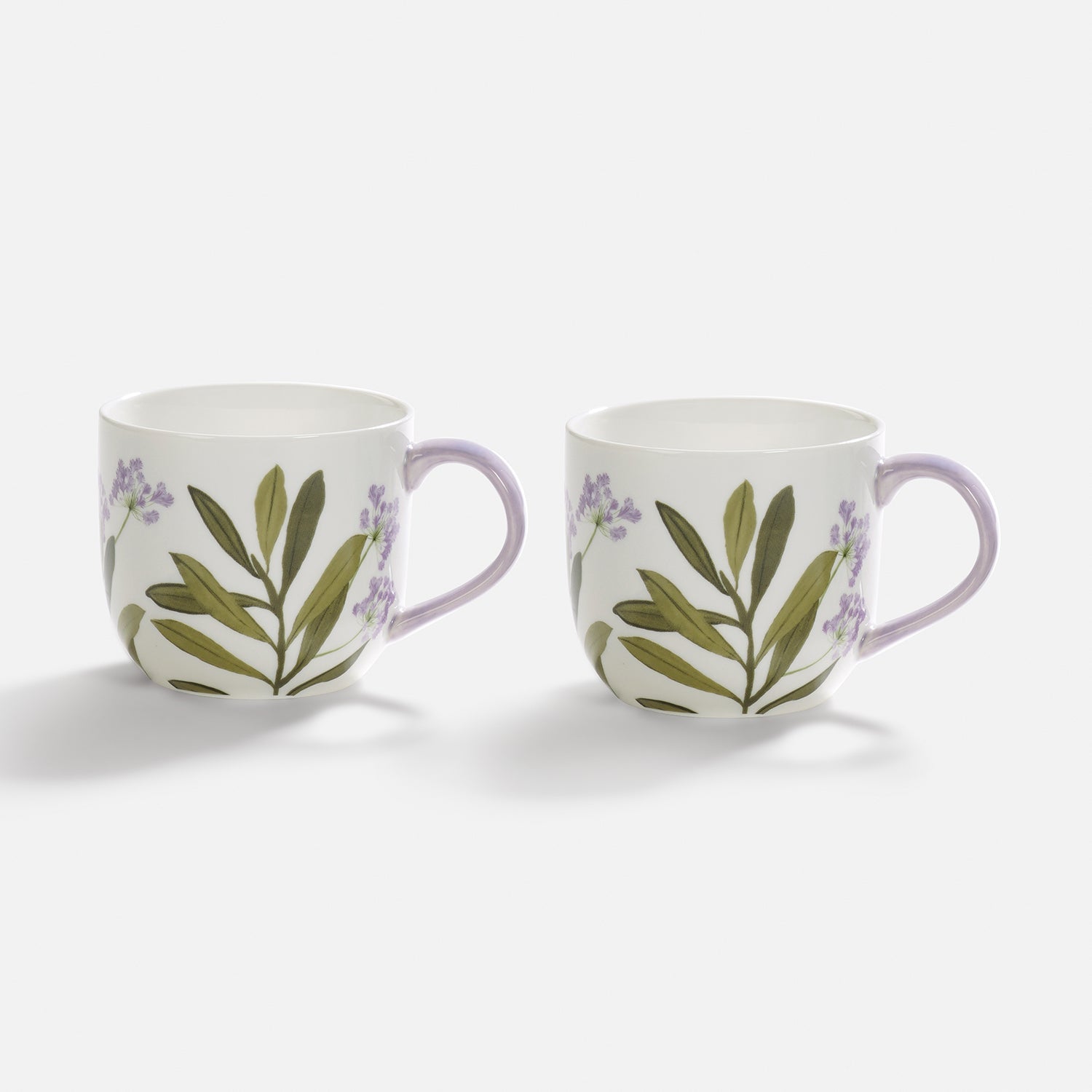 Set of 2 Purple Prined Bone China Coffee Mugs