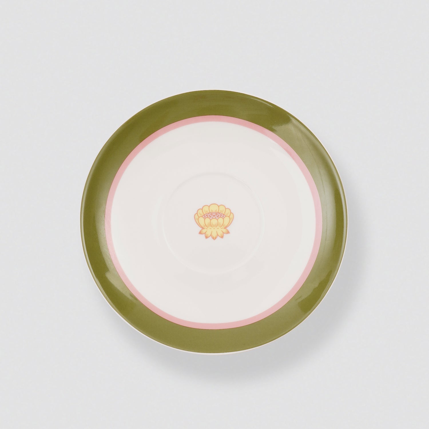 Set of 2 Green Prined Bone China Tea Cups & Saucers
