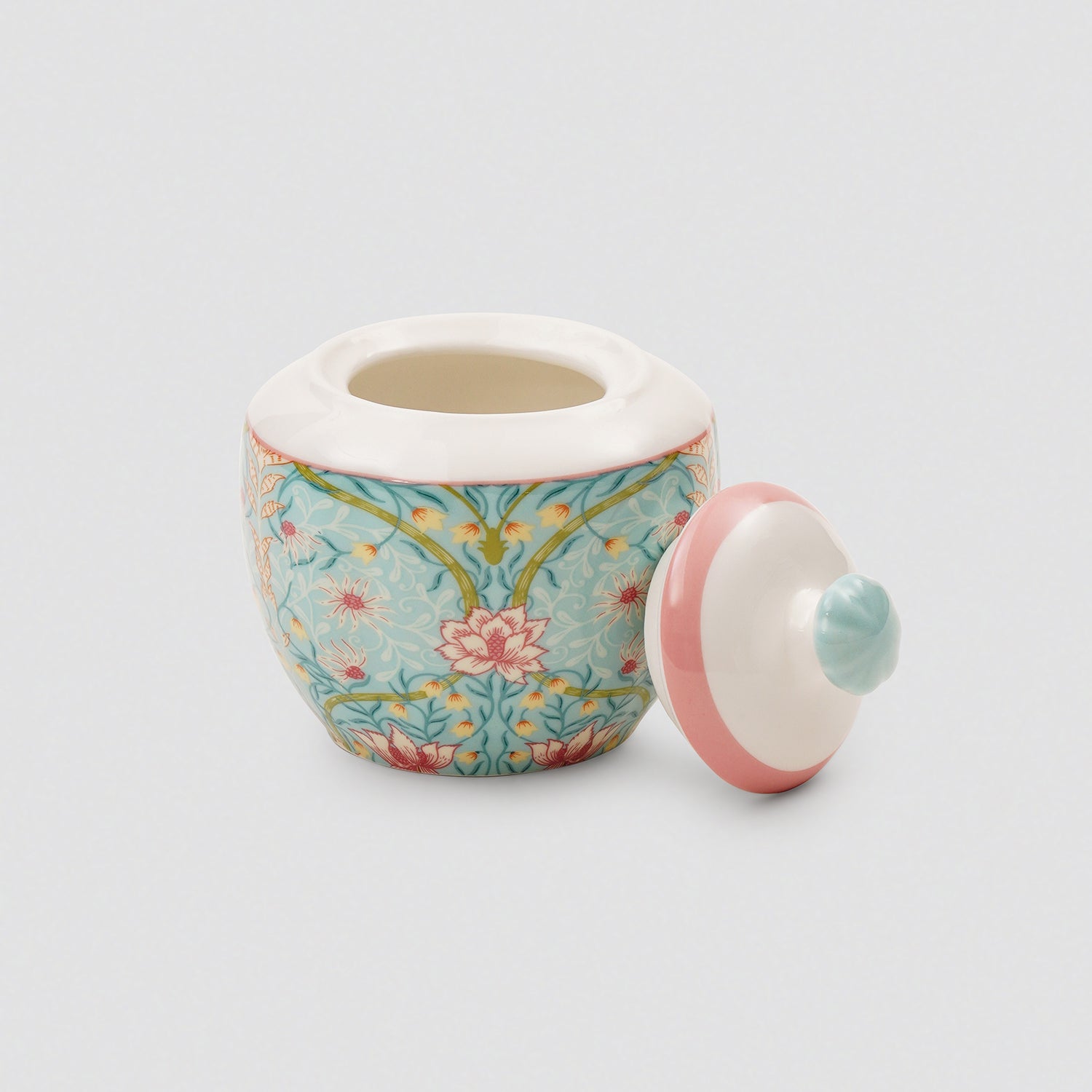 Set of 3 Blue Floral Printed Bone China Tea Set