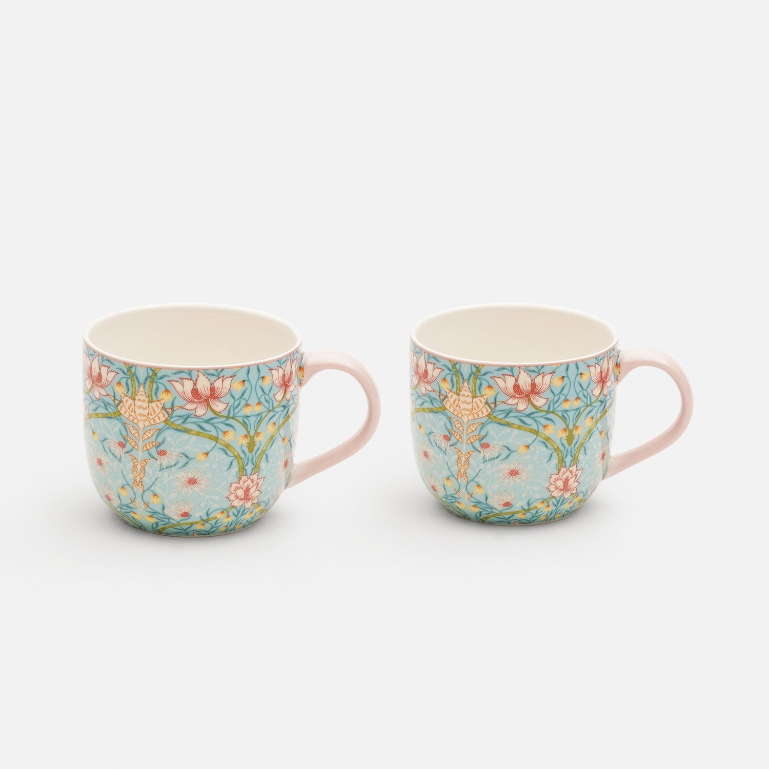 Set of 2 Blue Prined Bone China Coffee Mugs