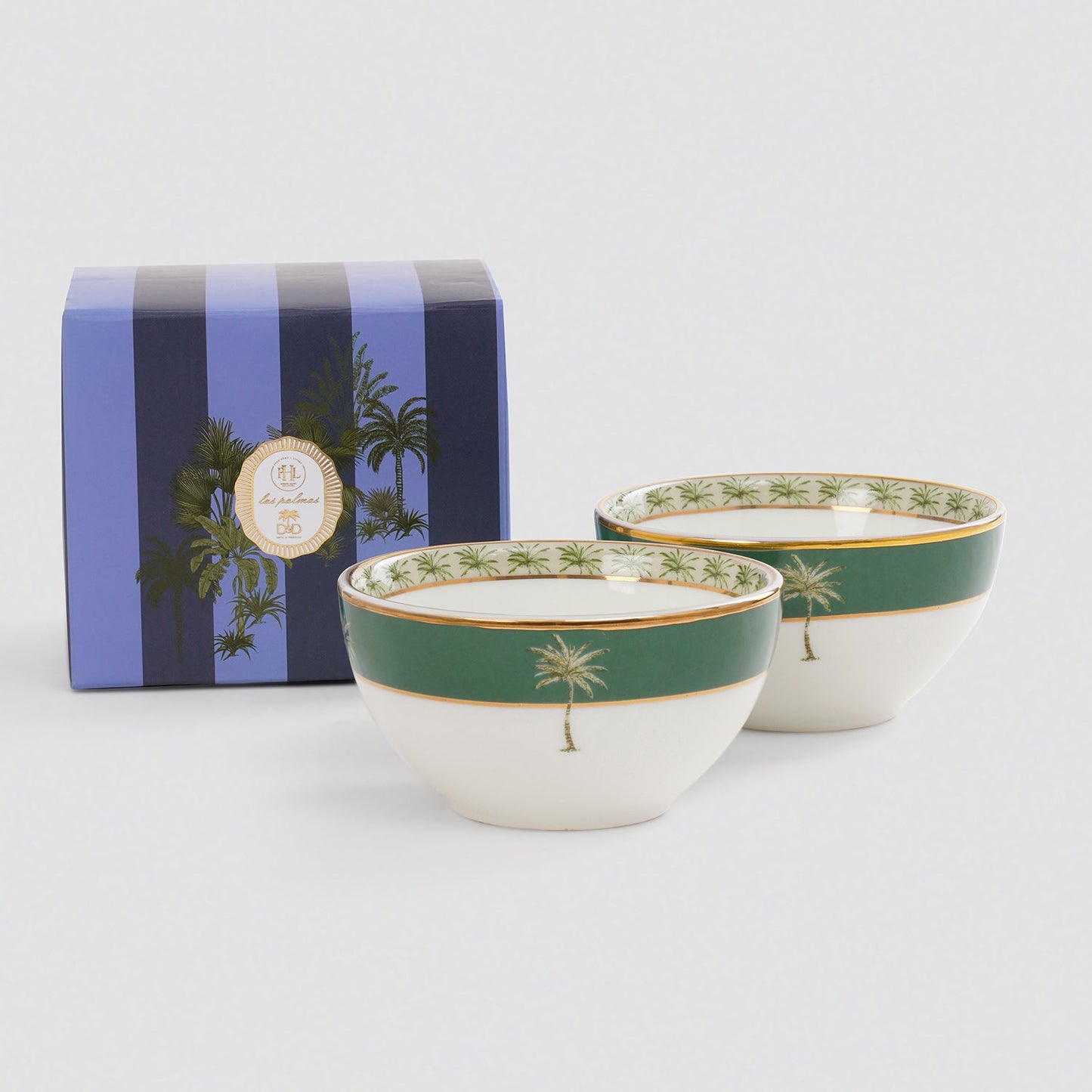 Set Of 2 Beige & Green Verde Print Bowls