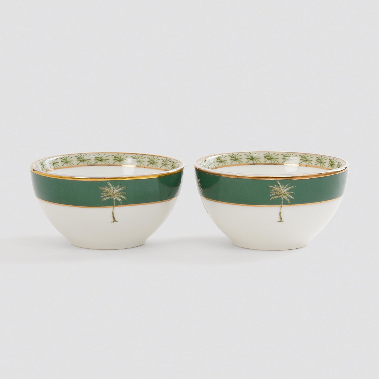 Set Of 2 Beige & Green Verde Print Bowls