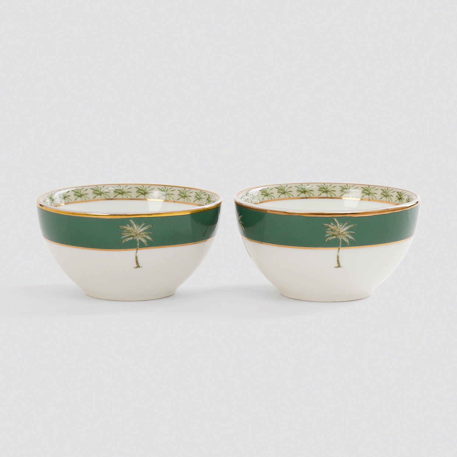 Set Of 2 Beige & Green Verde Print Bowls