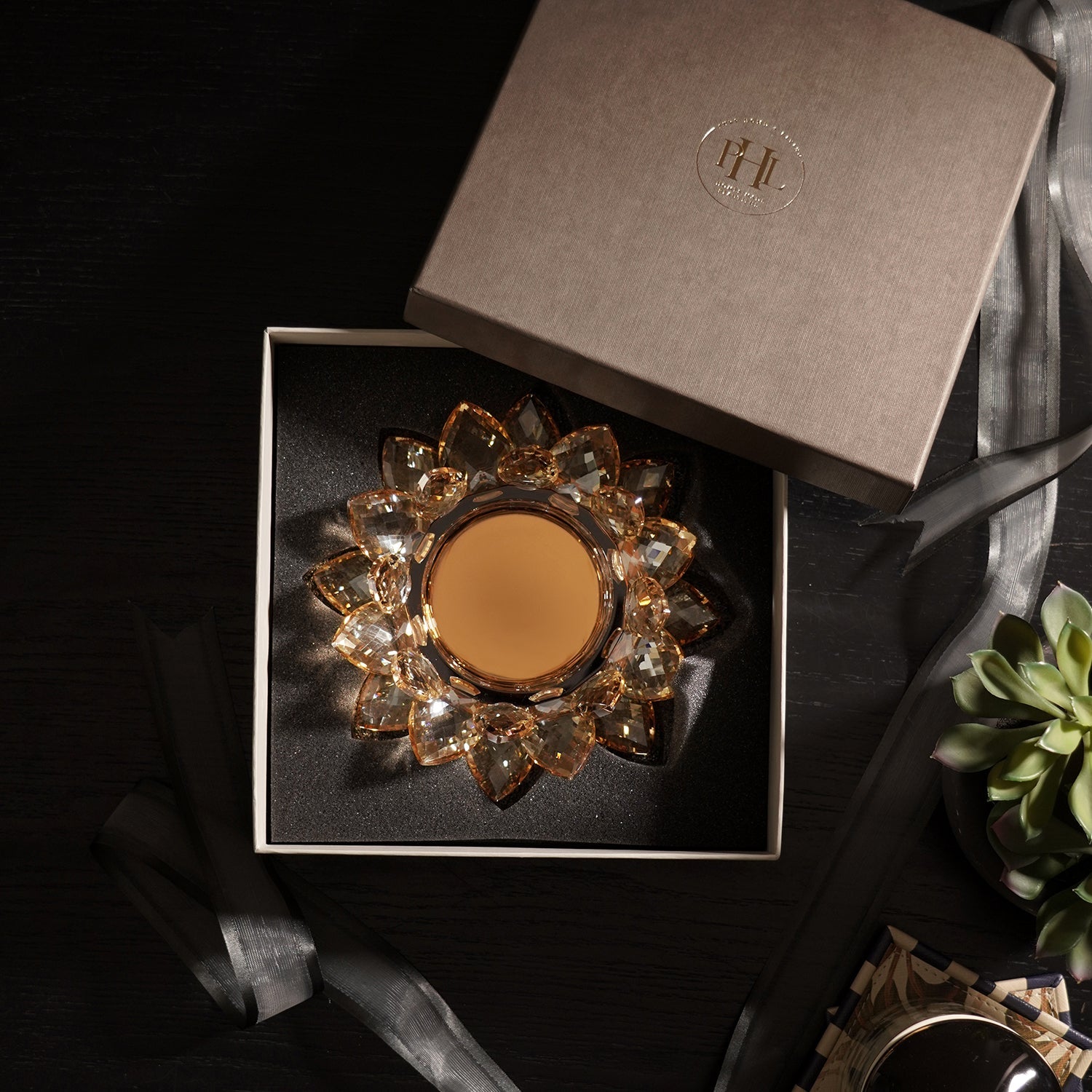 Light Amber Crystal Candle Holder