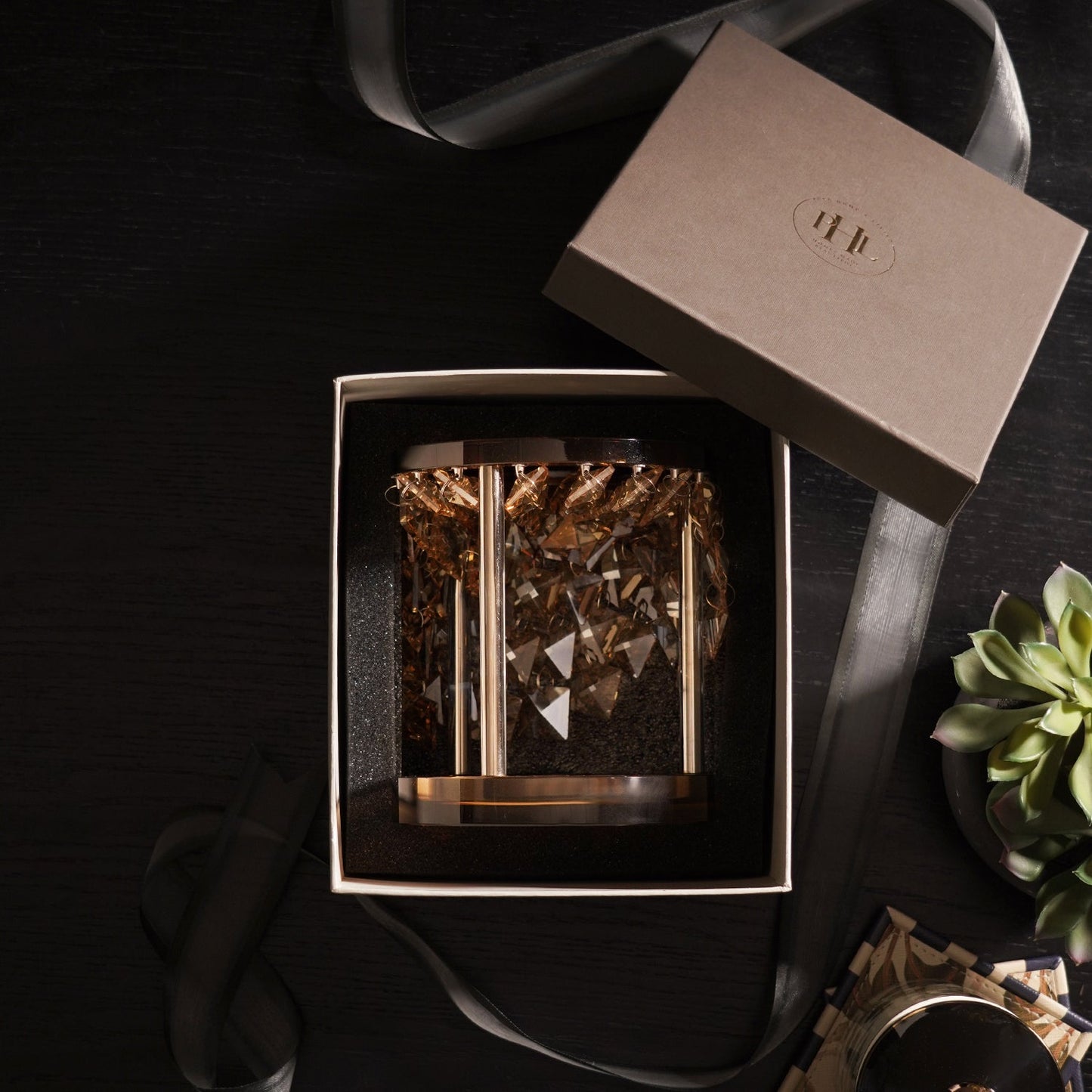 Dark Amber Crystal Tealight Holder