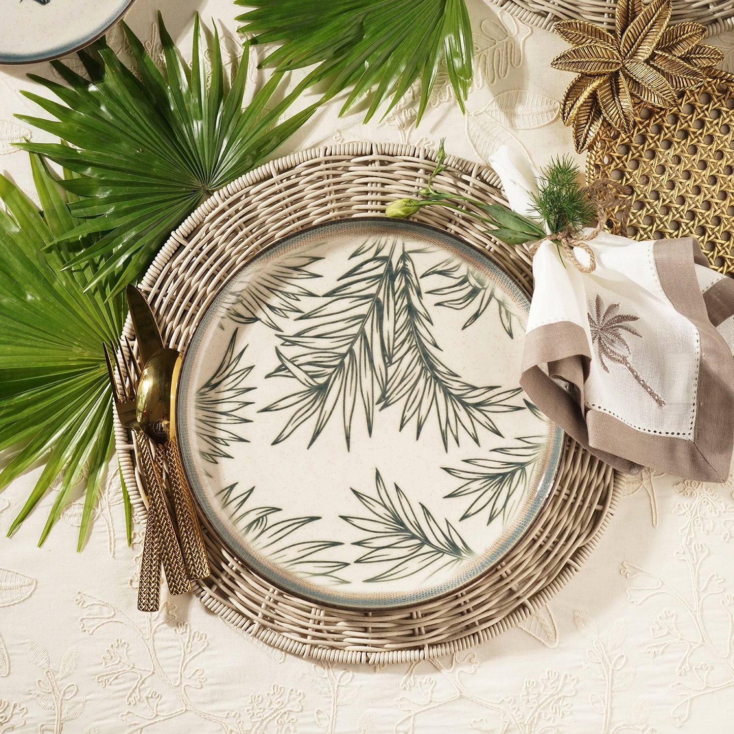 Green Ceramic Printed Dinner Plate