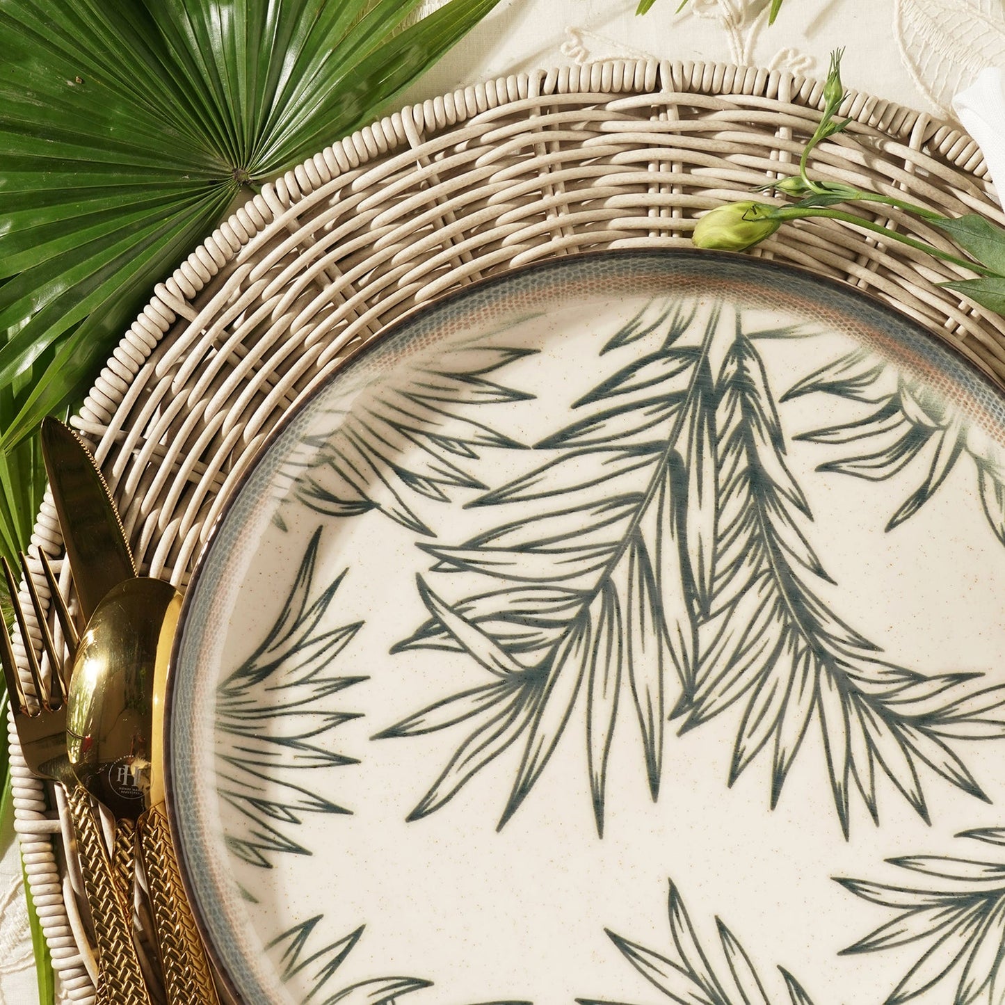 Green Ceramic Printed Dinner Plate