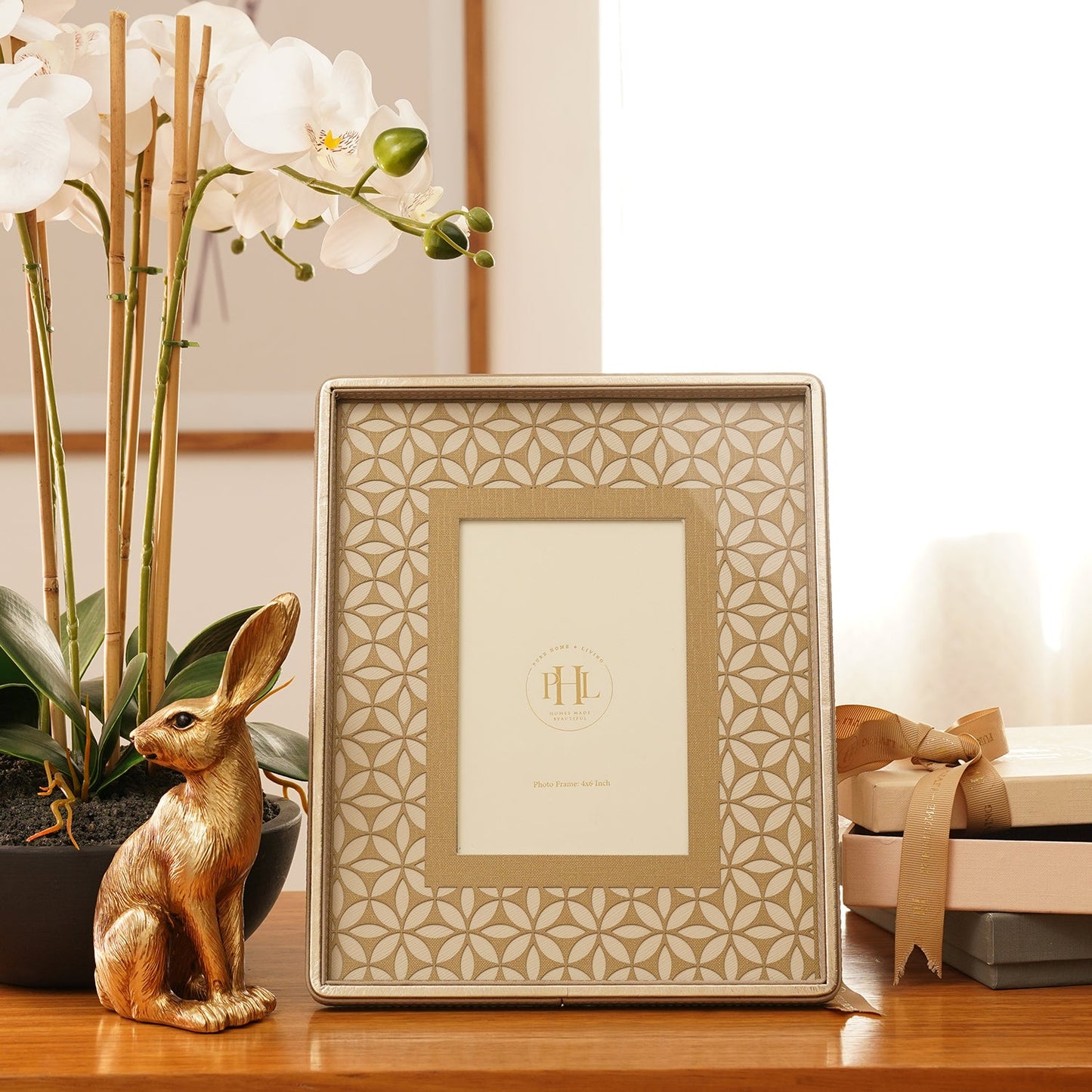 Beige Lazer Cut Faux Leather Photo Frame - Small