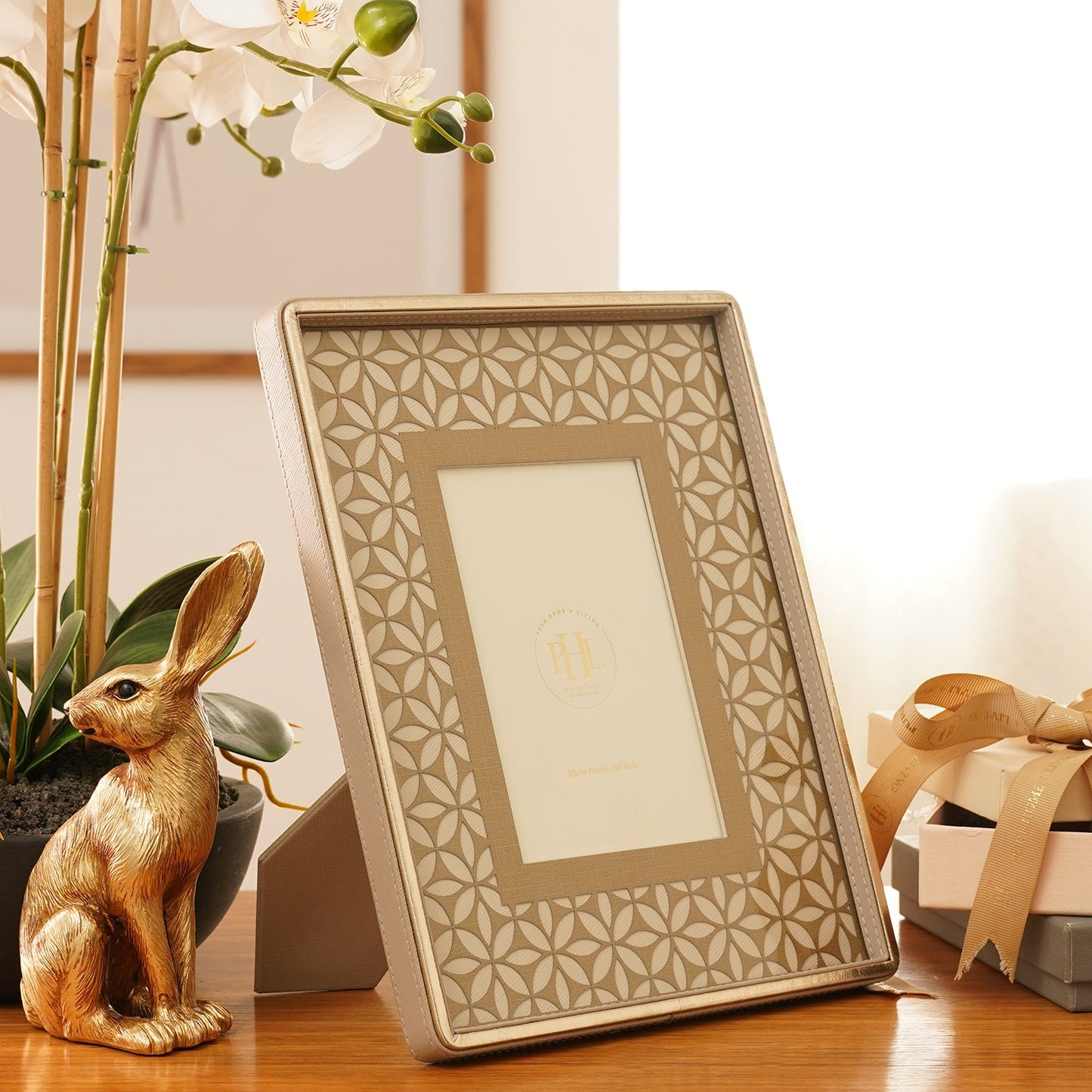 Beige Lazer Cut Faux Leather Photo Frame - Small