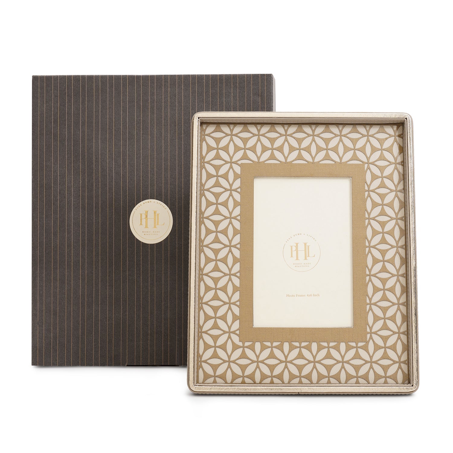Beige Lazer Cut Faux Leather Photo Frame - Small