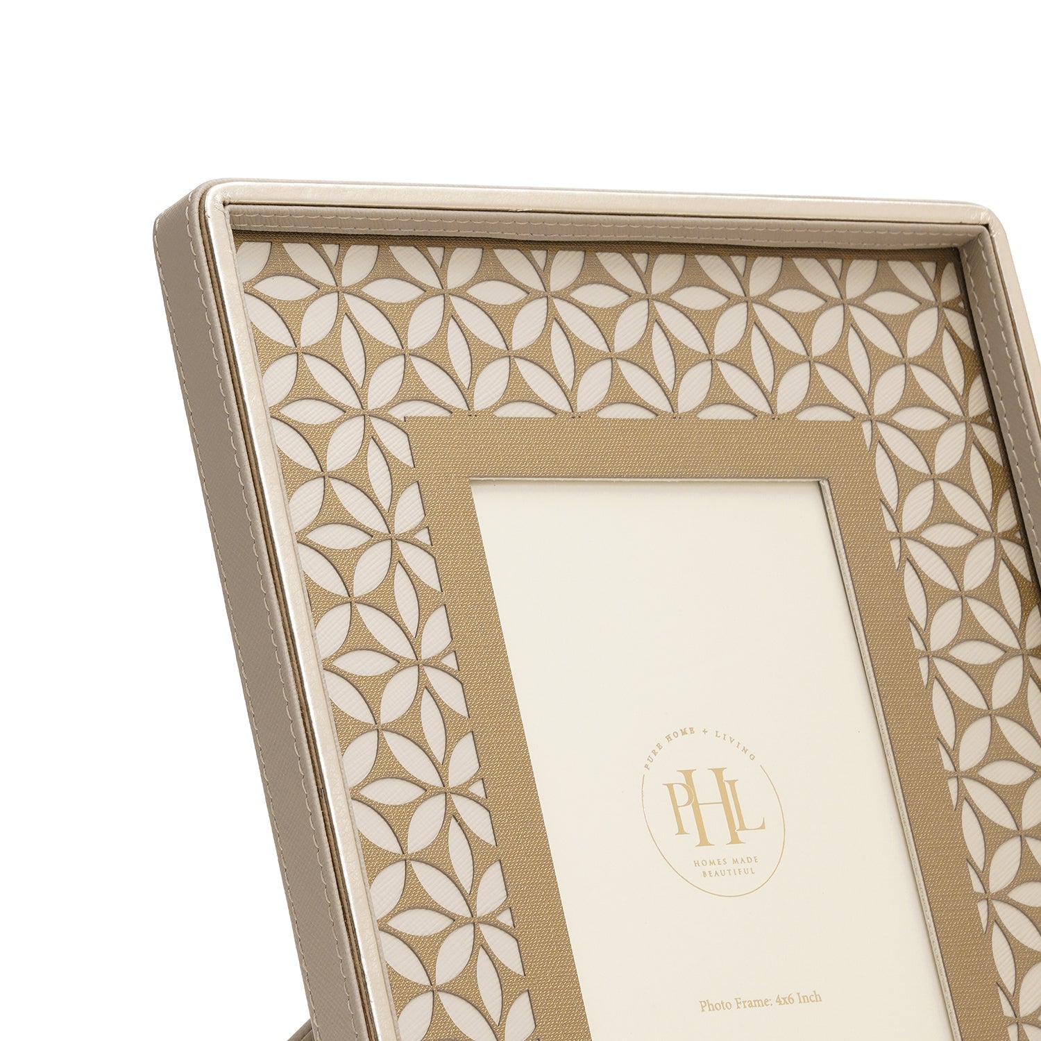 Beige Lazer Cut Faux Leather Photo Frame - Small
