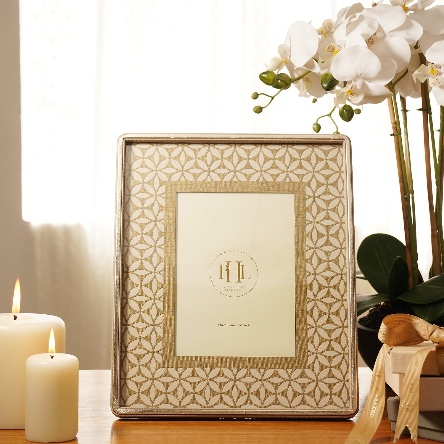 Beige Lazer Cut Faux Leather Photo Frame - Medium
