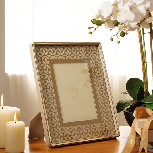 Beige Lazer Cut Faux Leather Photo Frame - Medium