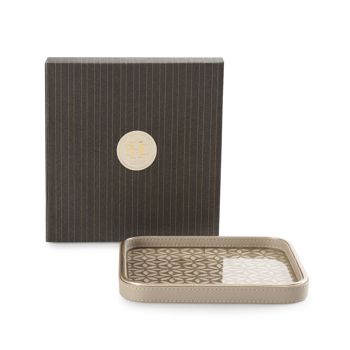 Beige Lazer Cut Faux Leather Platter - Small