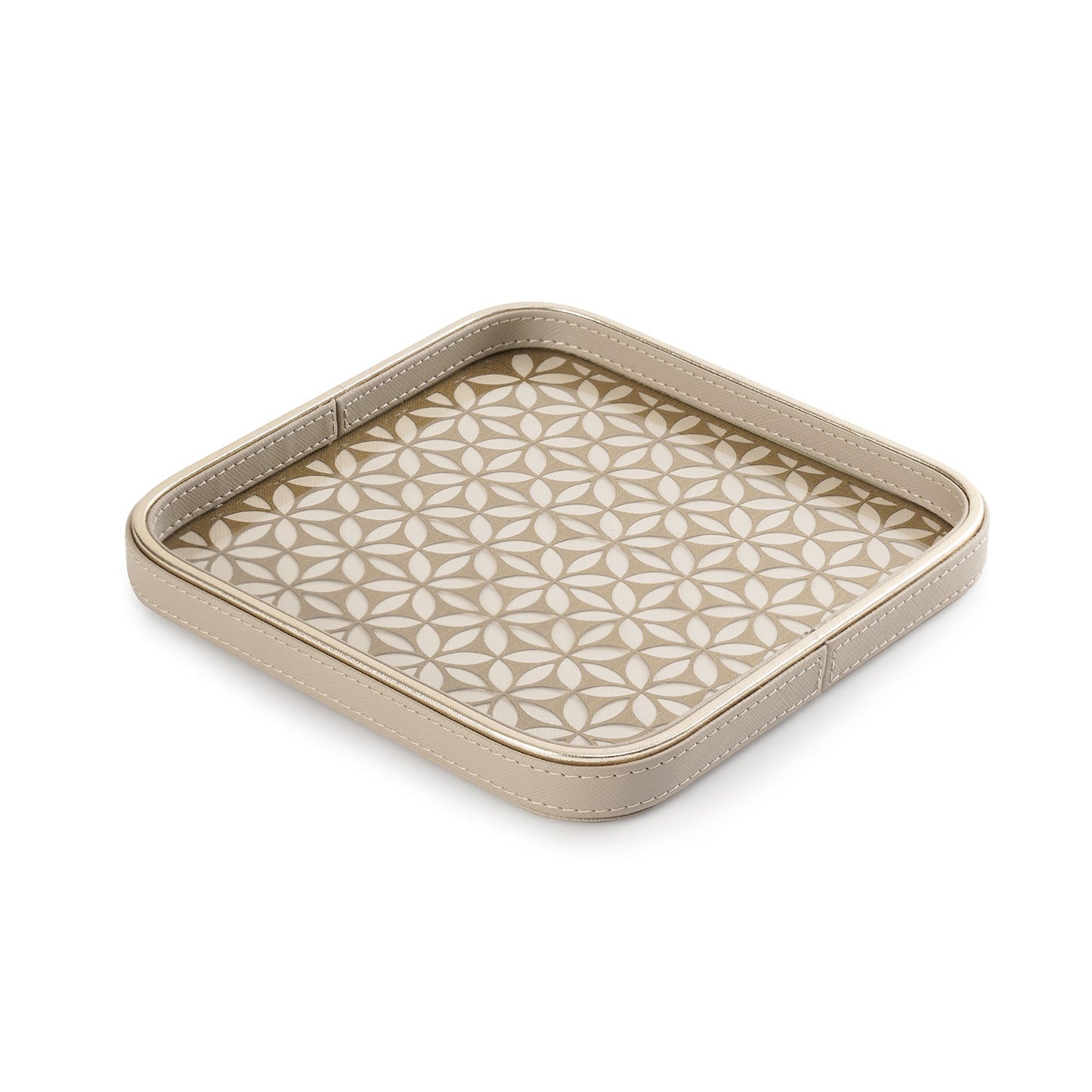 Beige Lazer Cut Faux Leather Platter - Small