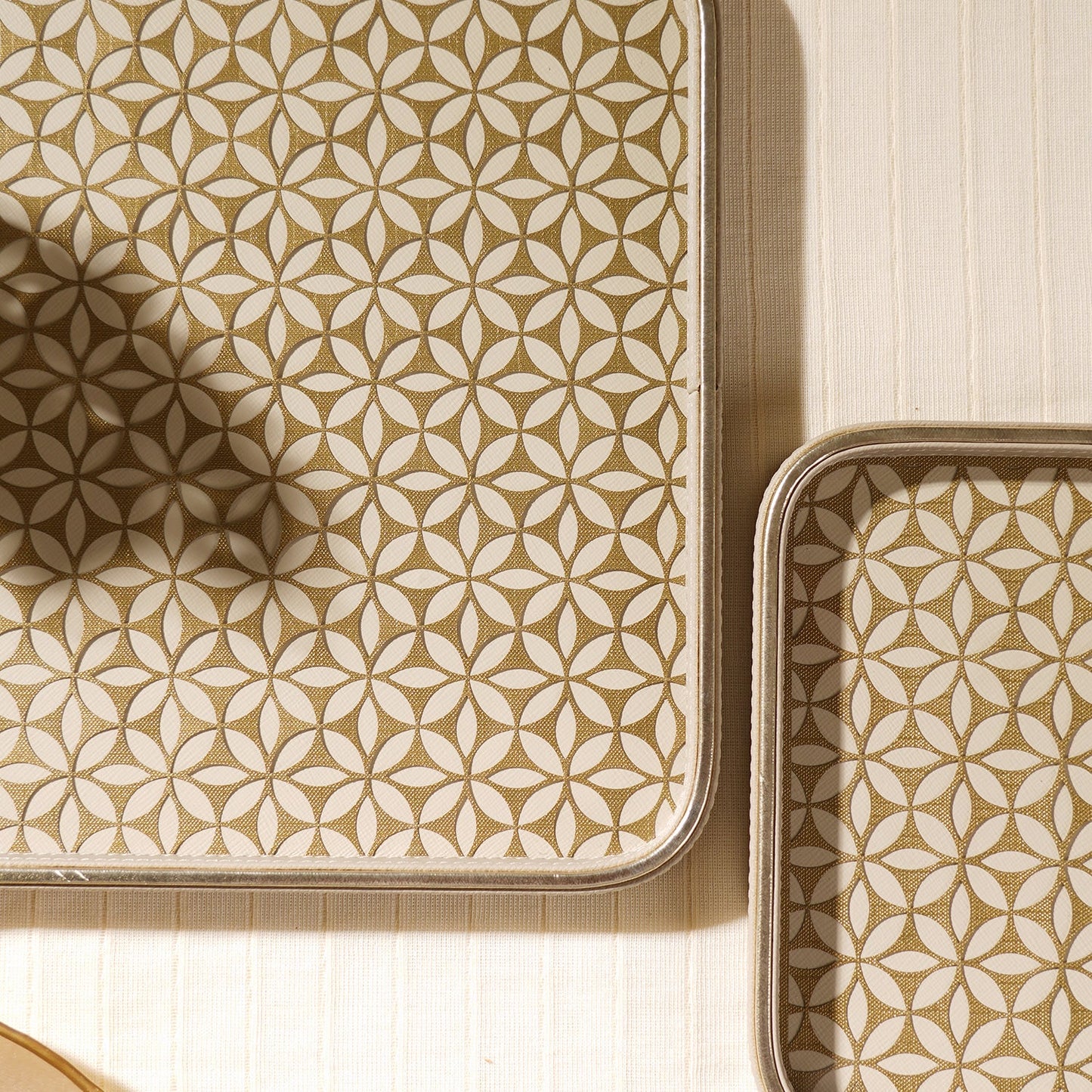 Beige Lazer Cut Faux Leather Platter - Large