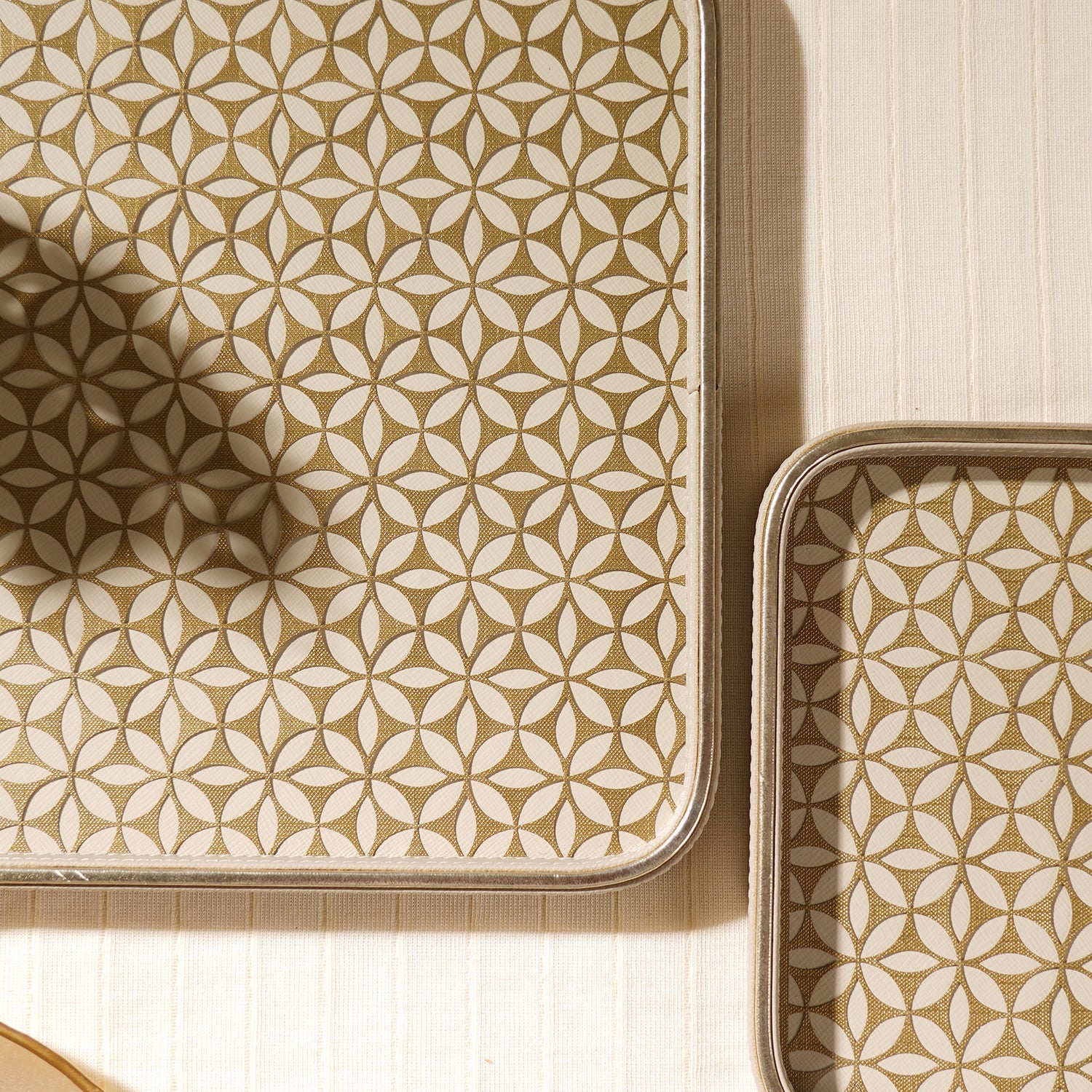 Beige Lazer Cut Faux Leather Platter - Large