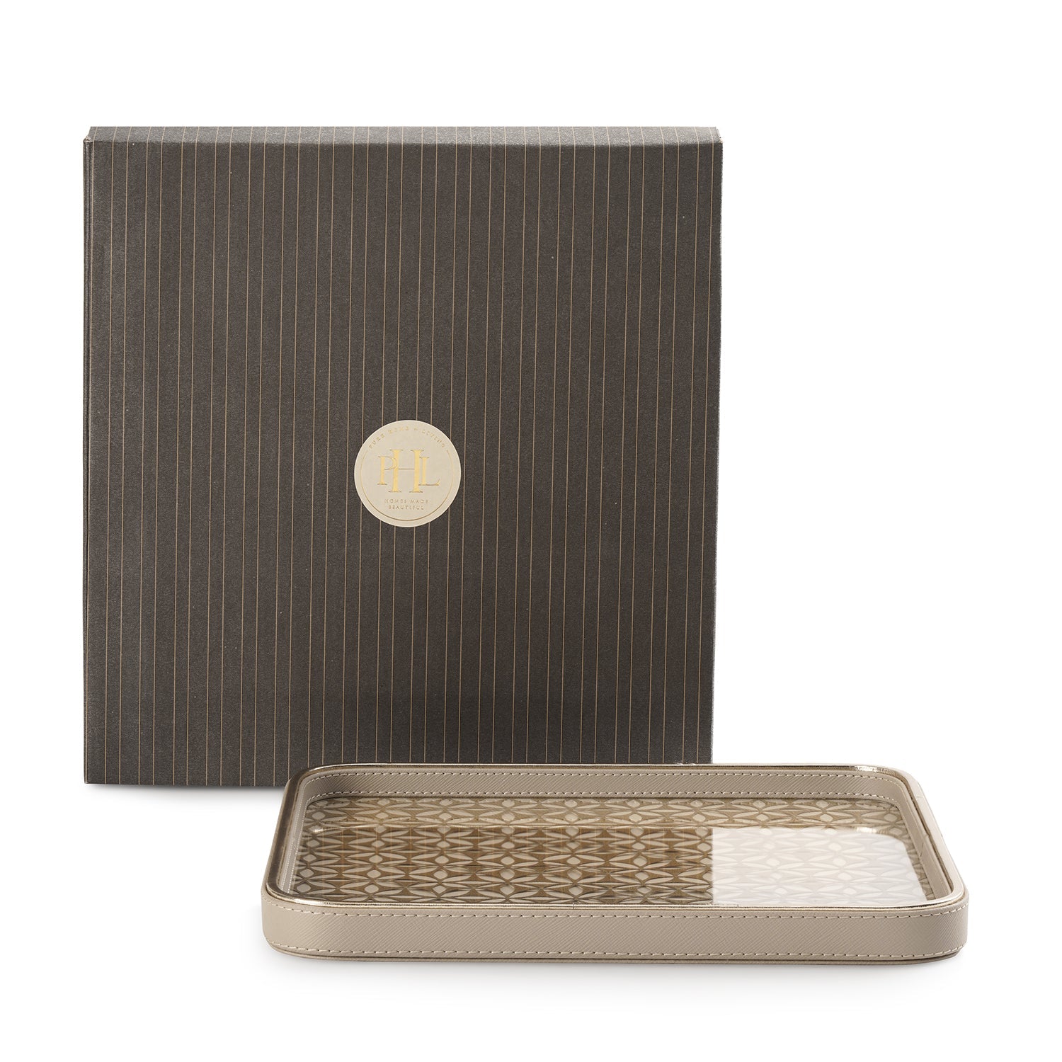 Beige Lazer Cut Faux Leather Platter - Large