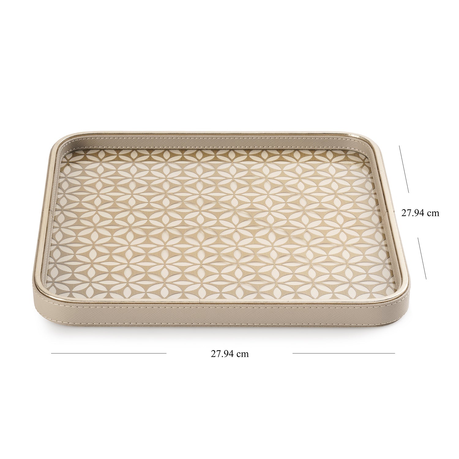 Beige Lazer Cut Faux Leather Platter - Large