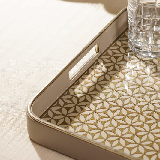 Beige Lazer Cut Square Faux Leather Tray