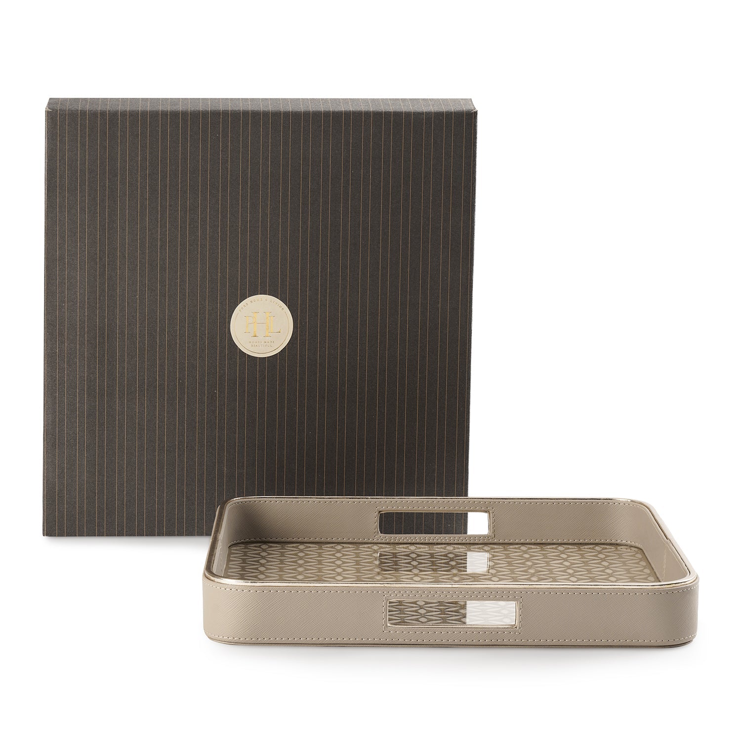 Beige Lazer Cut Square Faux Leather Tray