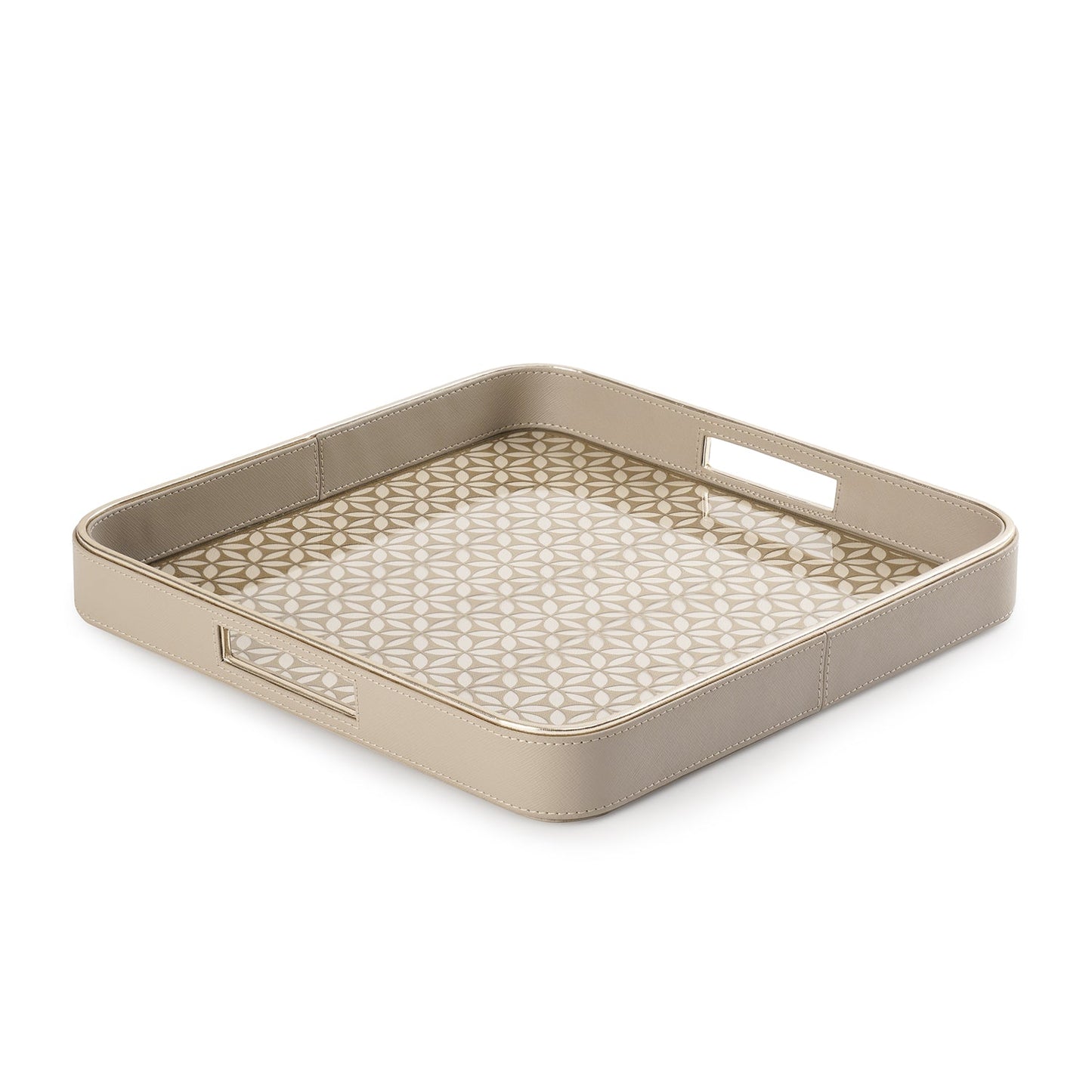 Beige Lazer Cut Square Faux Leather Tray