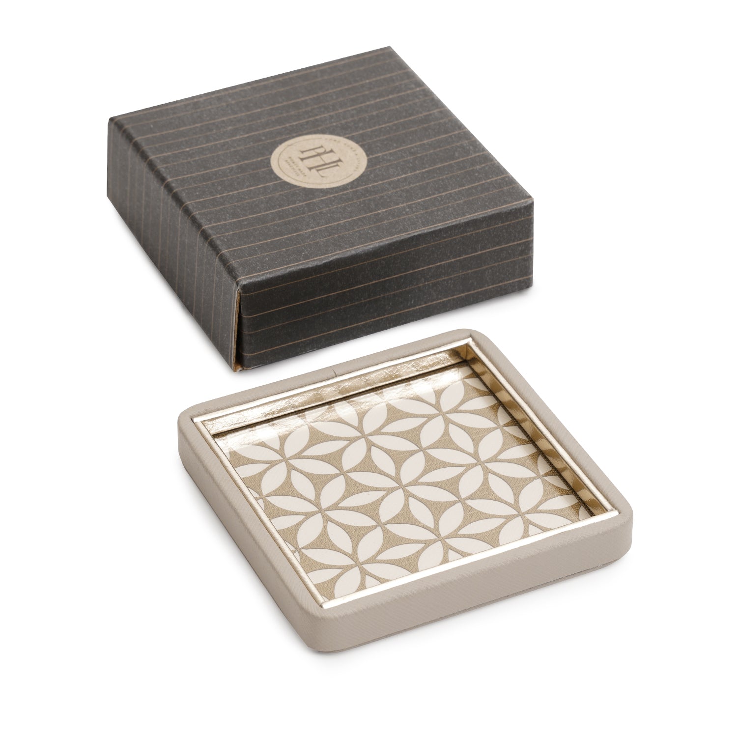 Beige Square Pattern Faux Leather Coaster