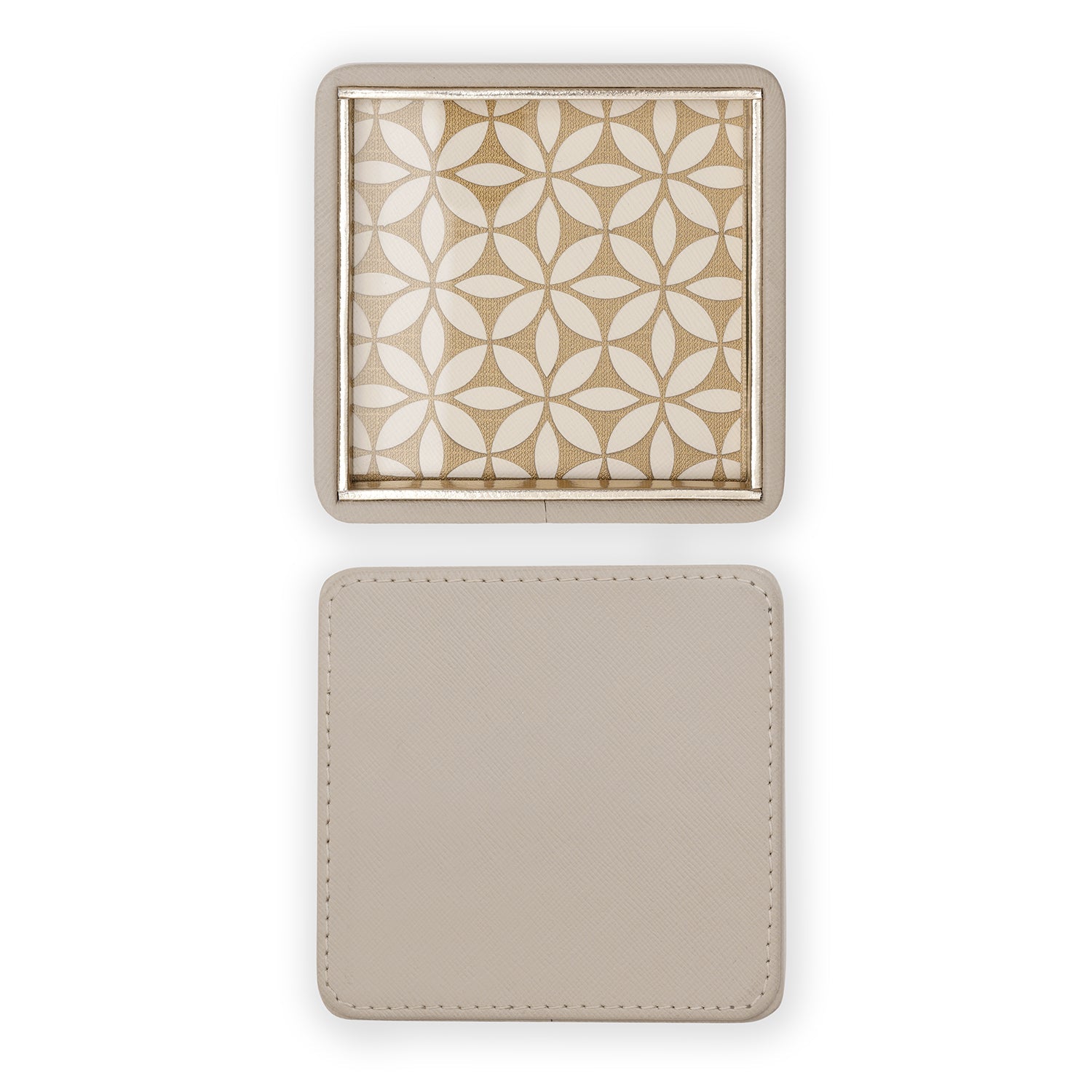 Beige Square Pattern Faux Leather Coaster