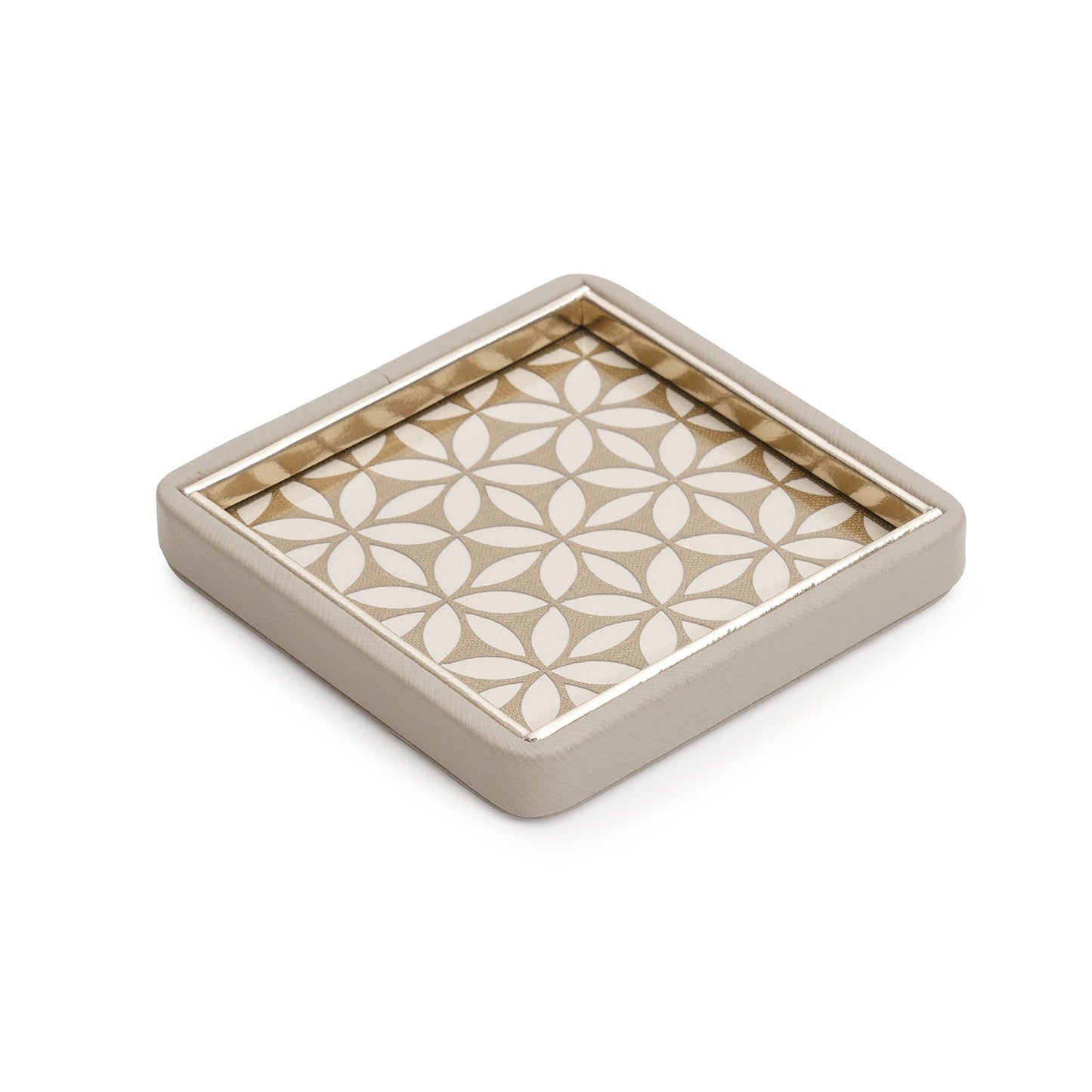 Beige Square Pattern Faux Leather Coaster
