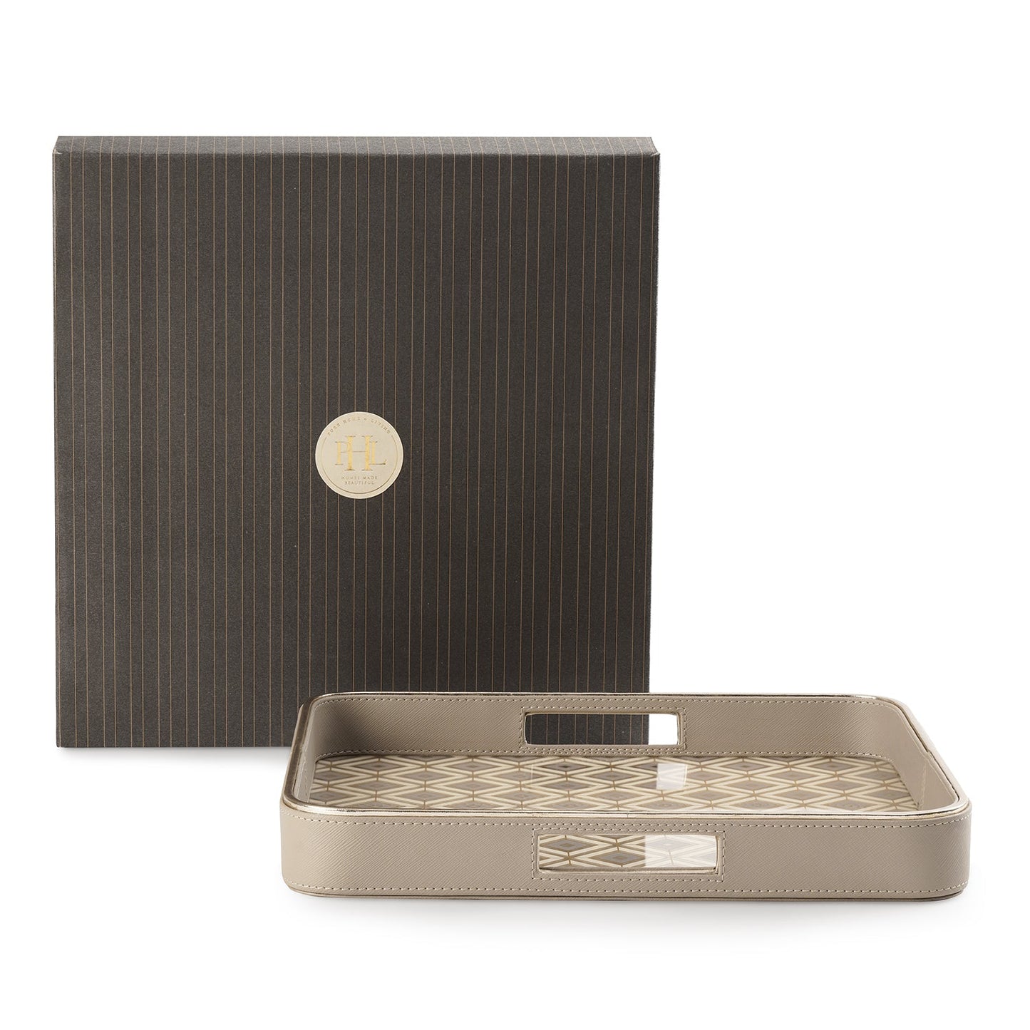 Beige Printed Square Faux Leather Tray