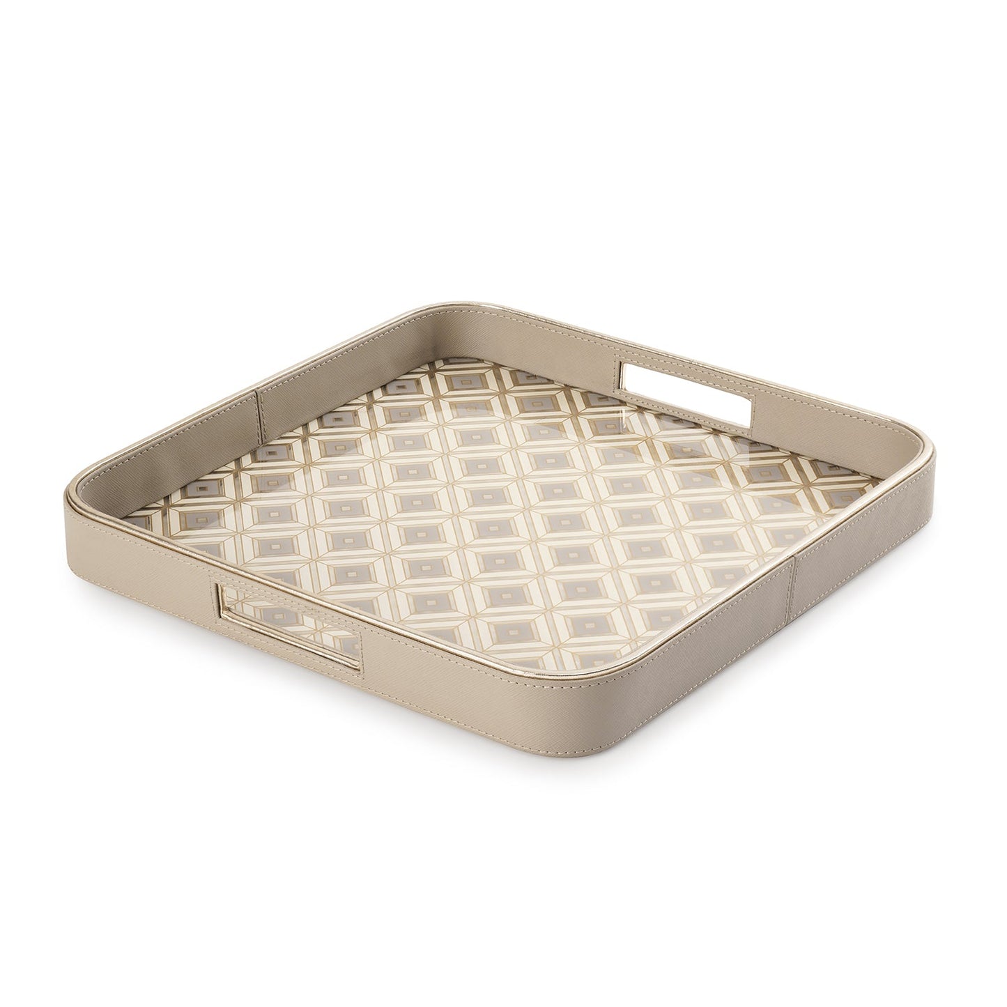 Beige Printed Square Faux Leather Tray