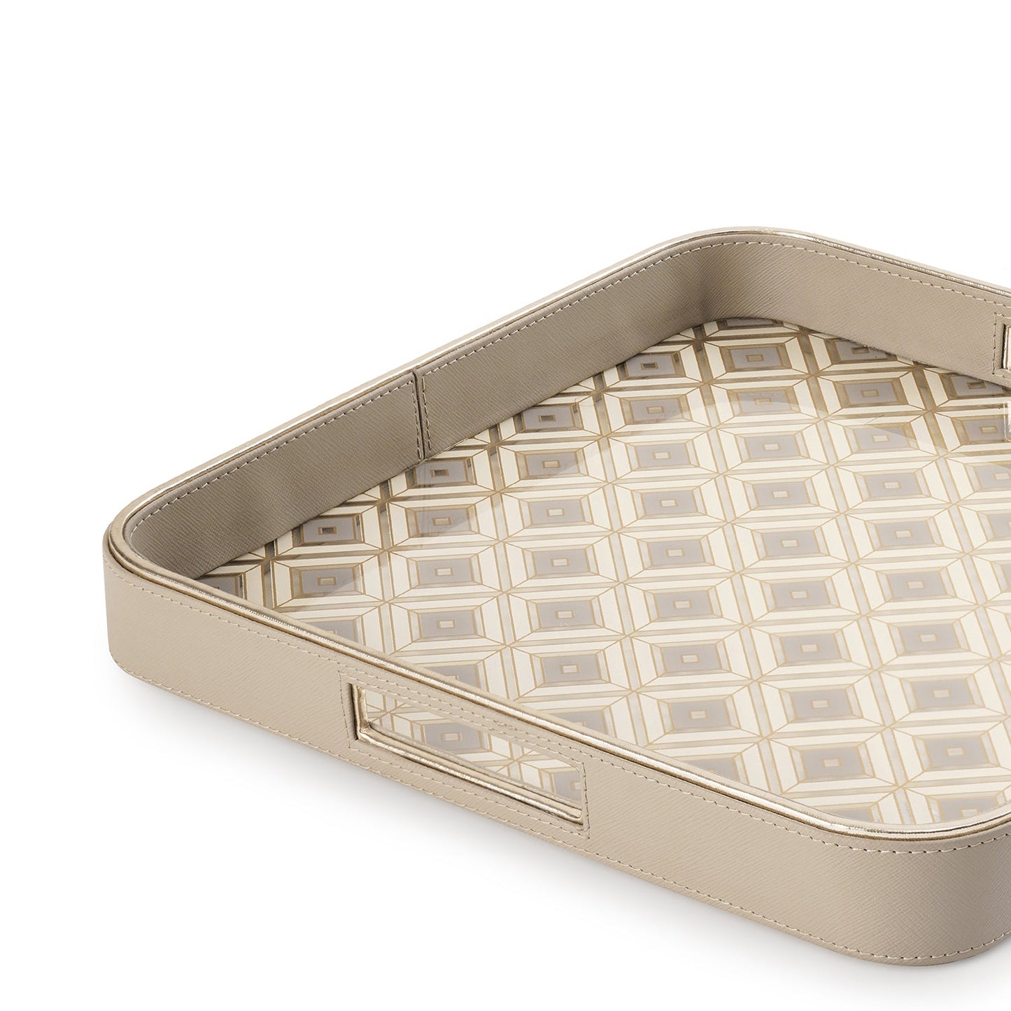 Beige Printed Square Faux Leather Tray
