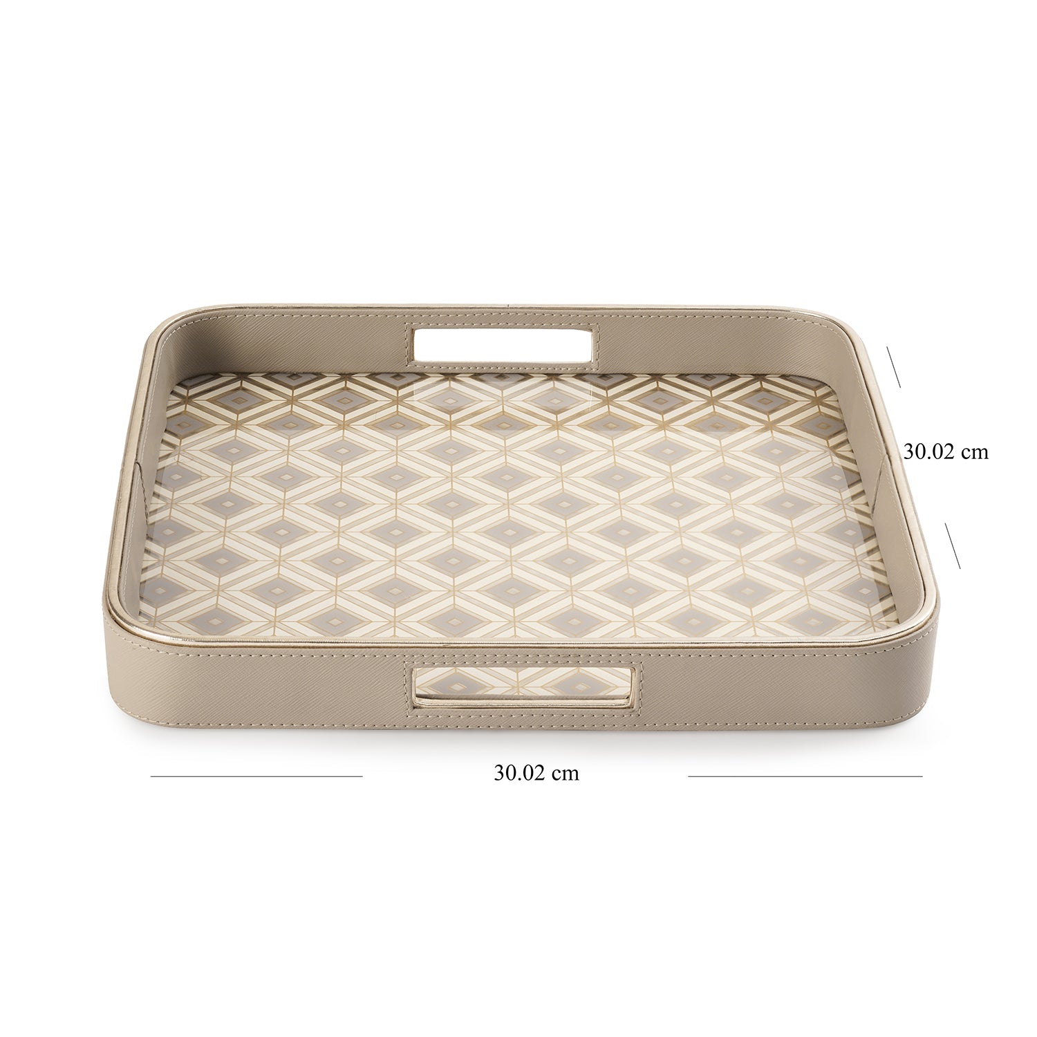 Beige Printed Square Faux Leather Tray