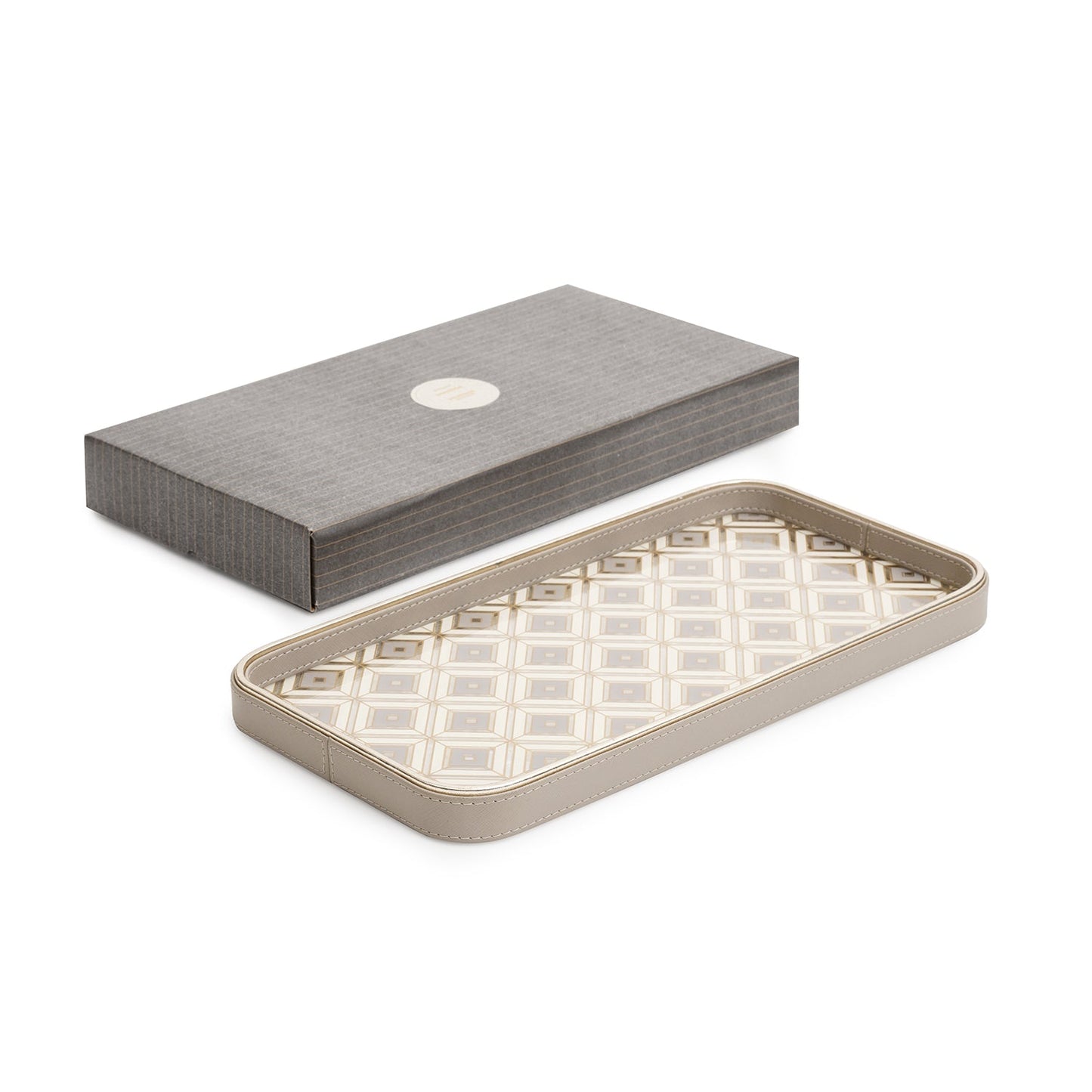 Beige Printed Rectangle Faux Leather Platter