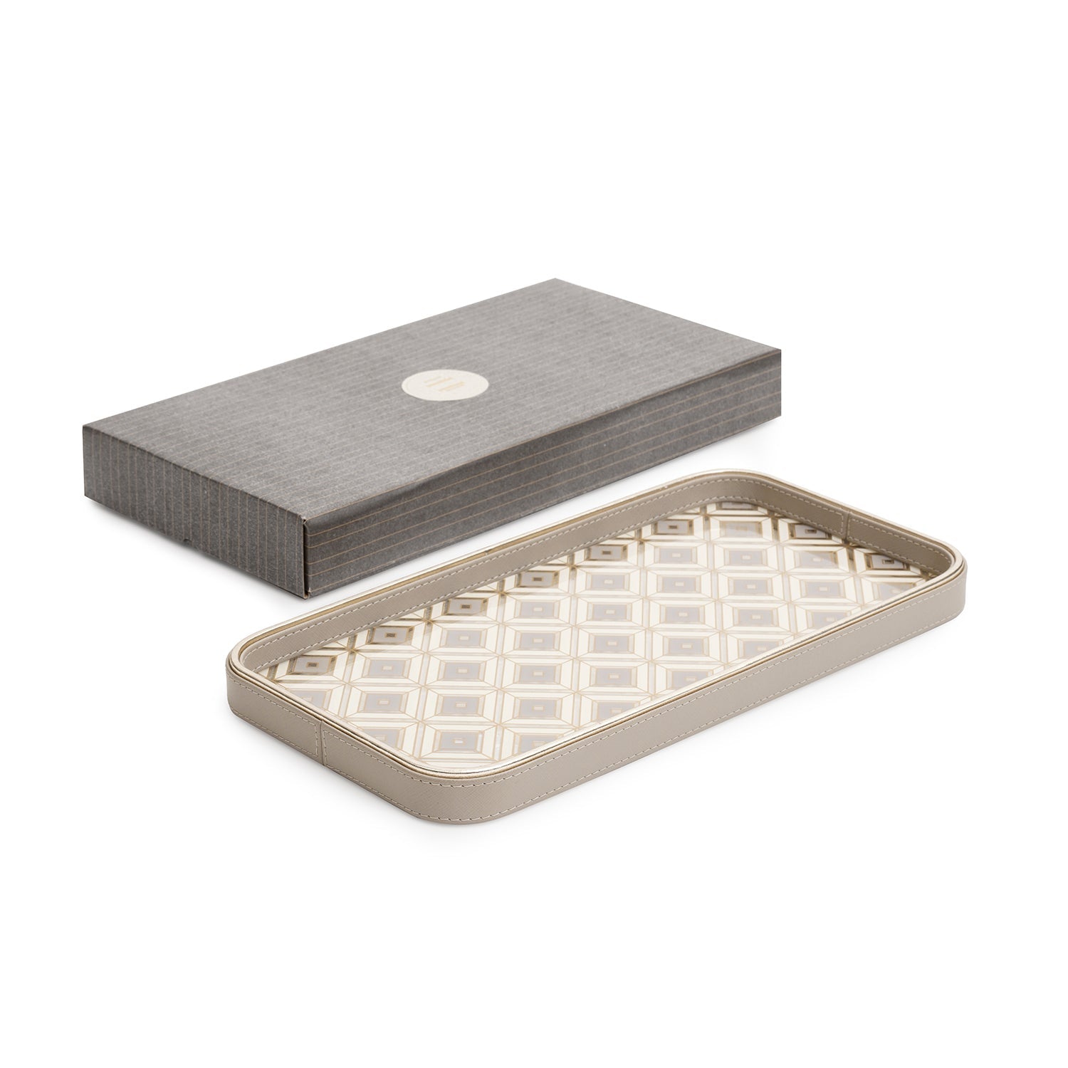 Beige Printed Rectangle Faux Leather Platter