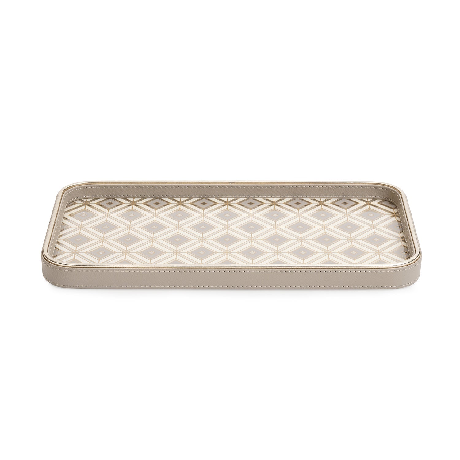 Beige Printed Rectangle Faux Leather Platter