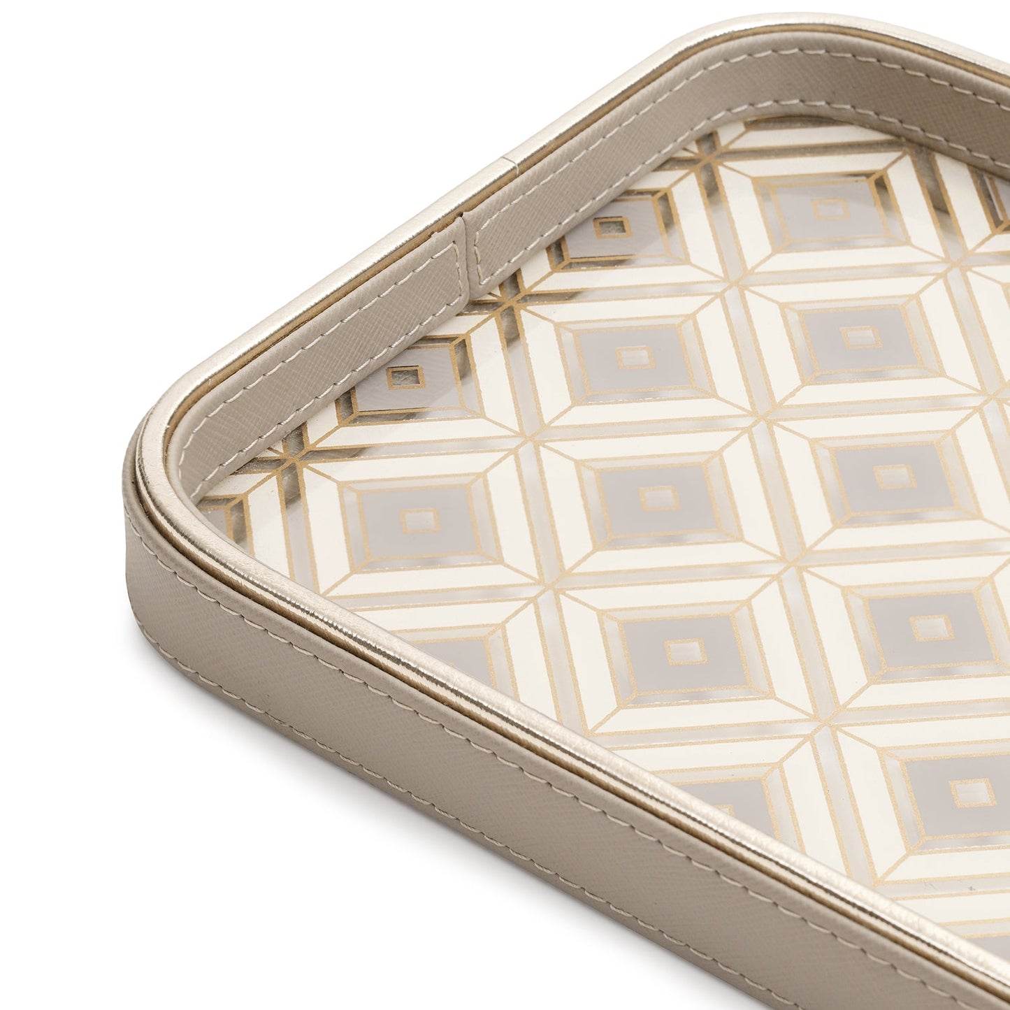 Beige Printed Rectangle Faux Leather Platter