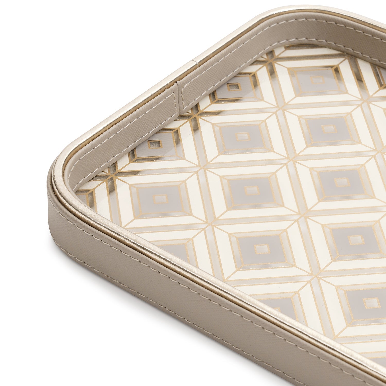 Beige Printed Rectangle Faux Leather Platter