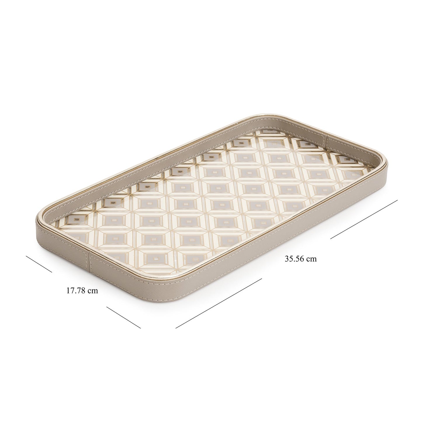 Beige Printed Rectangle Faux Leather Platter