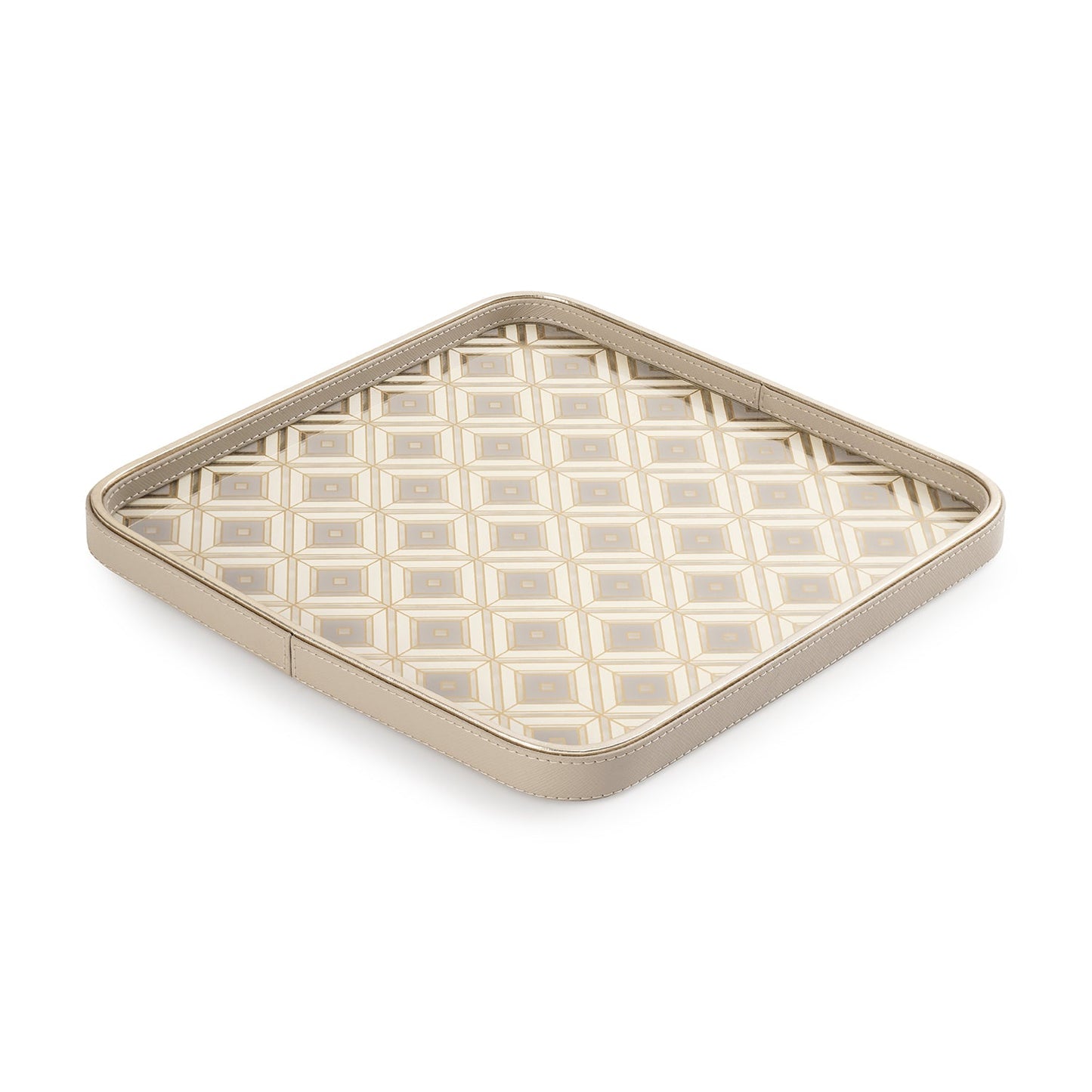 Beige Printed Square Faux Leather Platter - Large