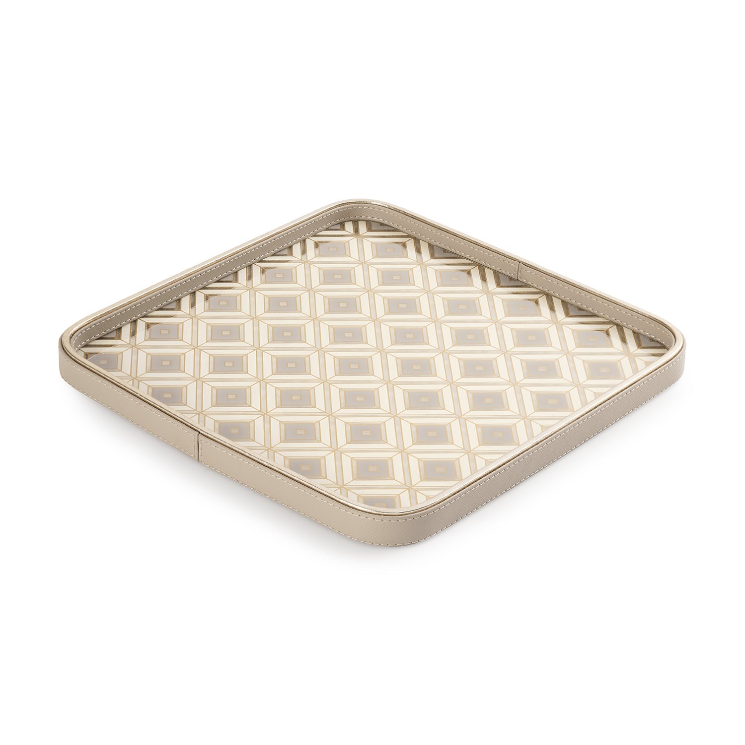 Beige Printed Square Faux Leather Platter - Large