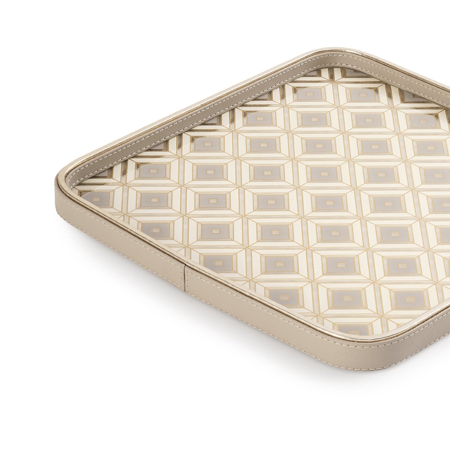 Beige Printed Square Faux Leather Platter - Large