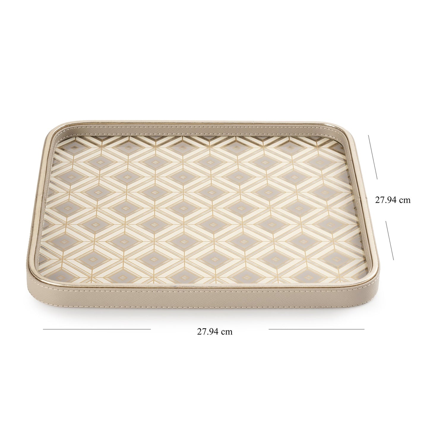 Beige Printed Square Faux Leather Platter - Large