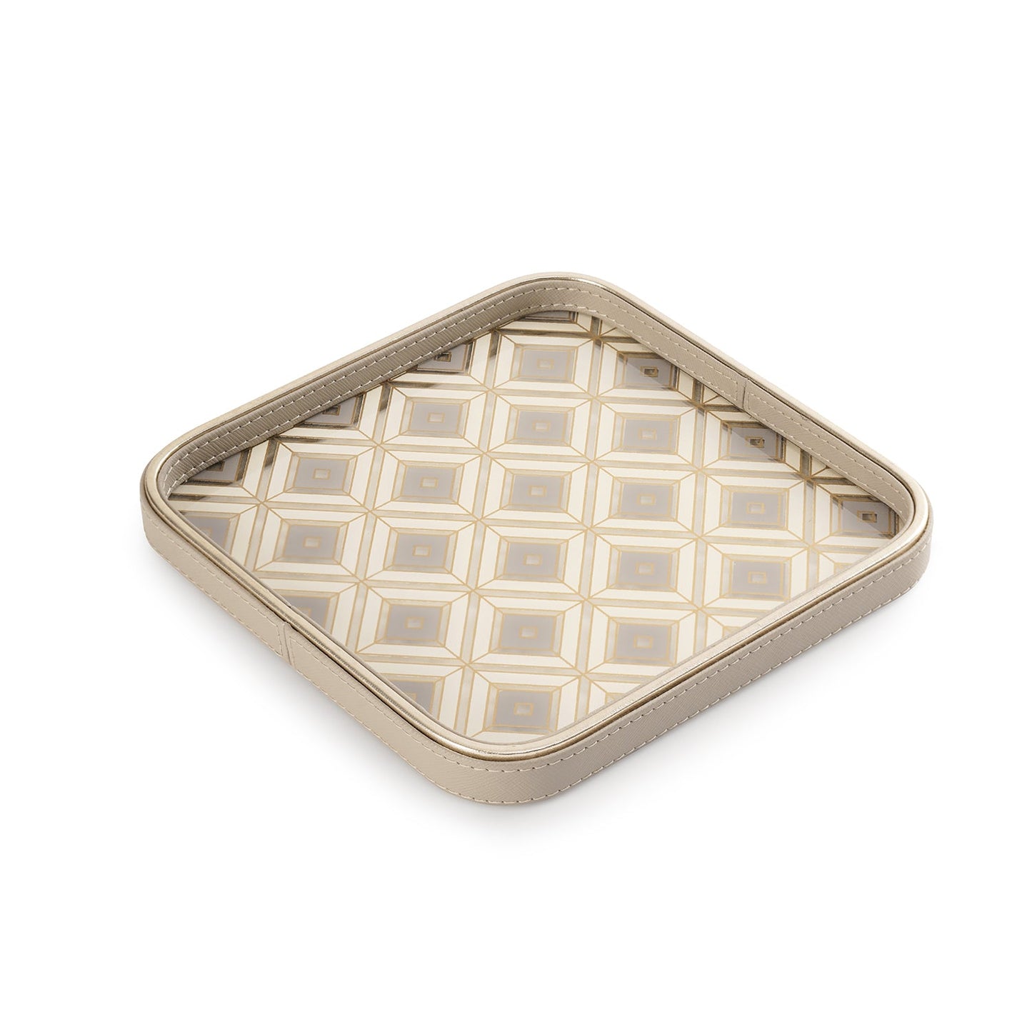 Beige Printed Square Faux Leather Platter - Small