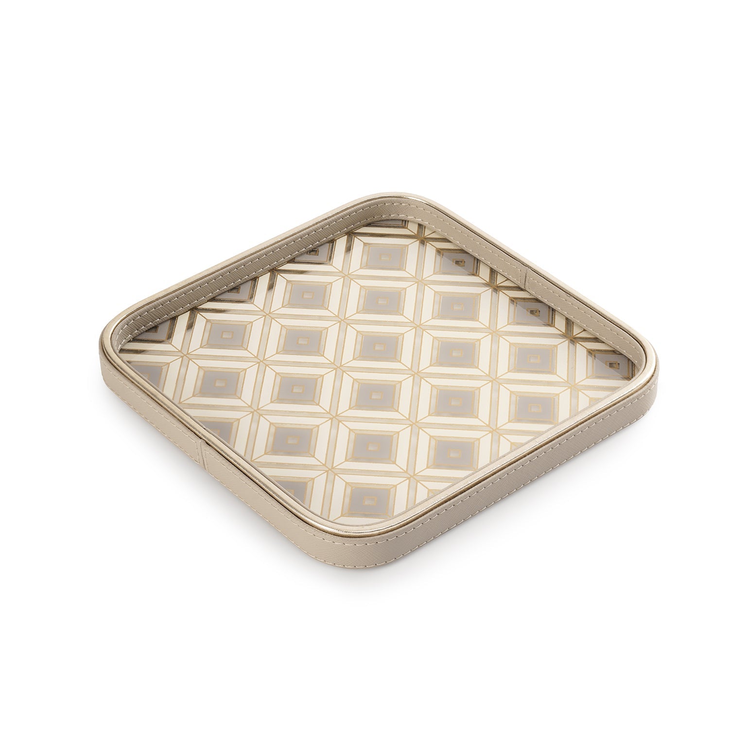 Beige Printed Square Faux Leather Platter - Small