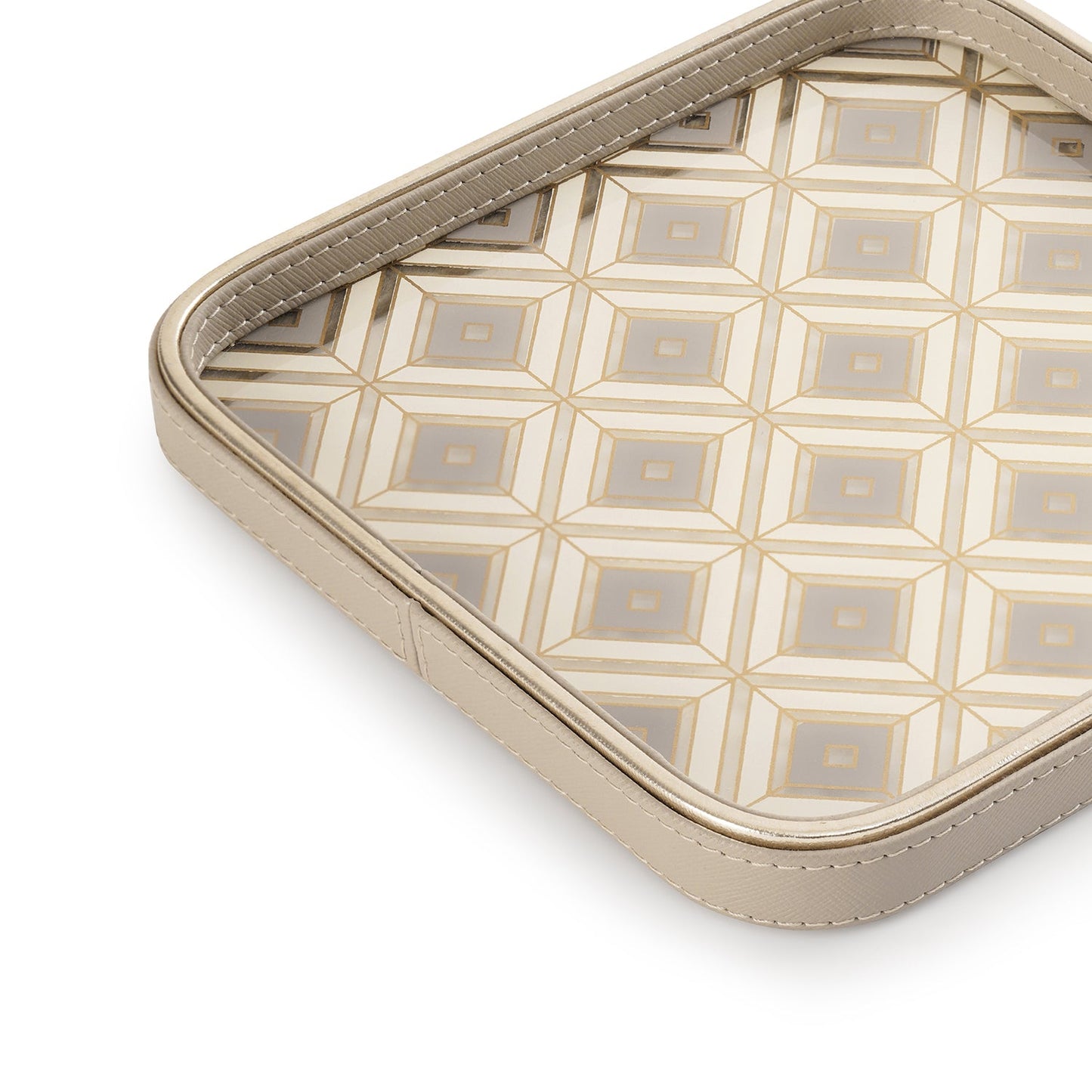 Beige Printed Square Faux Leather Platter - Small