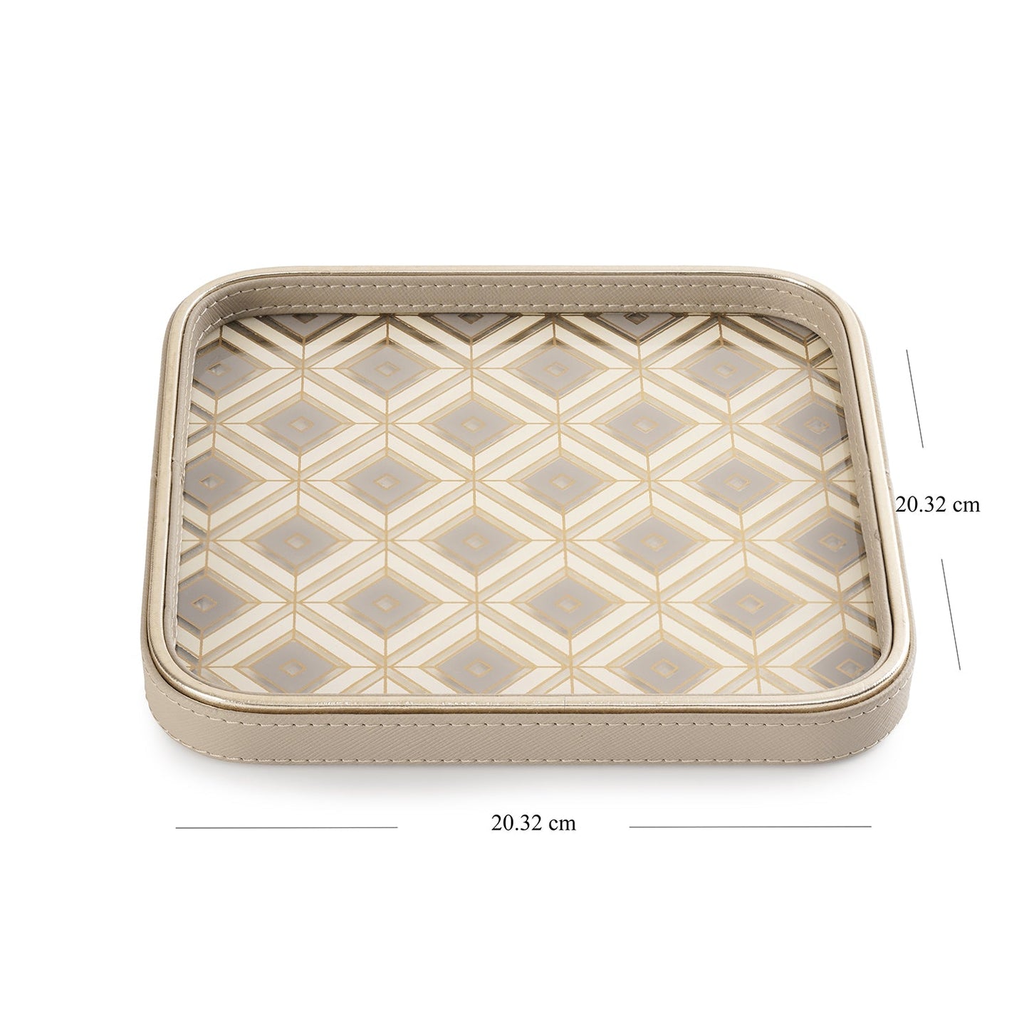 Beige Printed Square Faux Leather Platter - Small