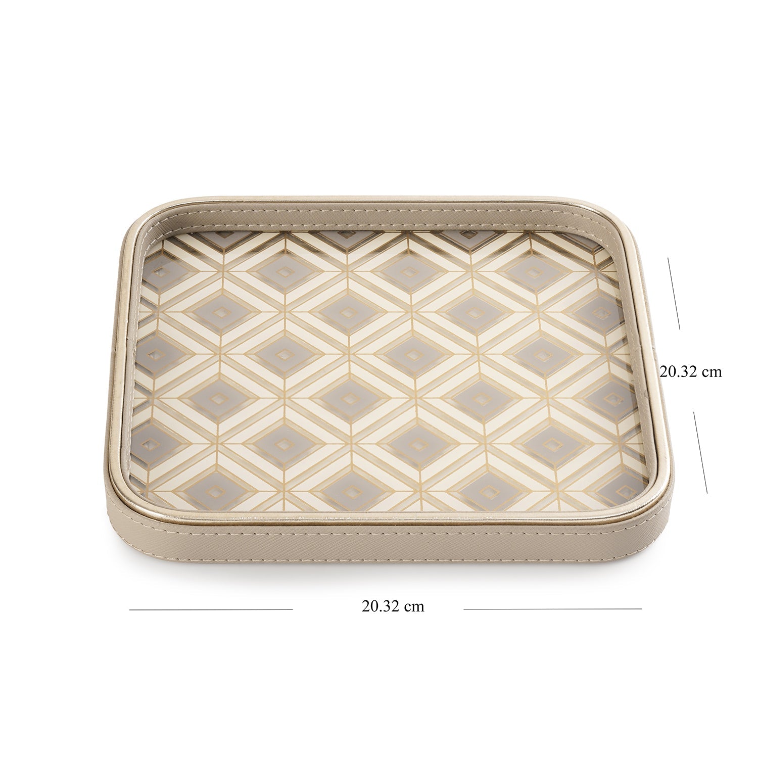 Beige Printed Square Faux Leather Platter - Small